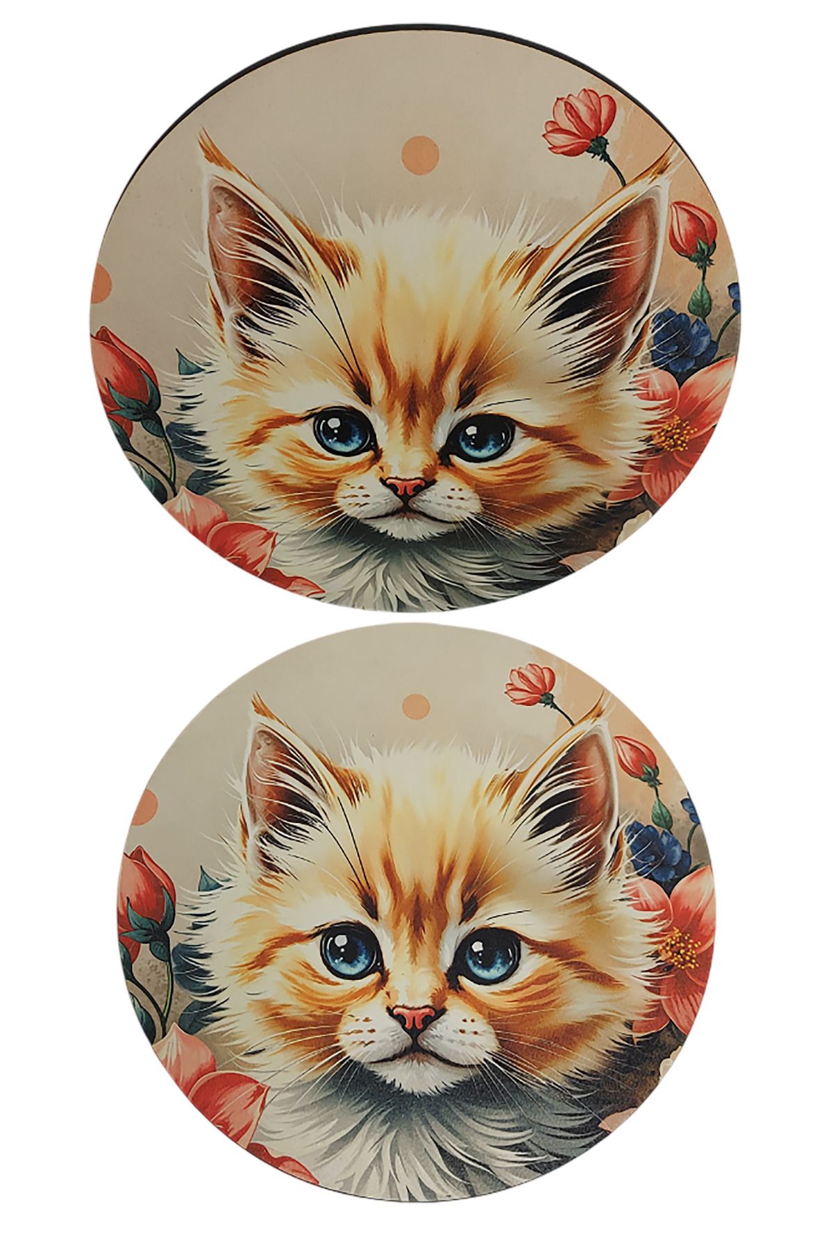 Lucena-Wooden Cat Picture Trivet - 2 Pieces 2