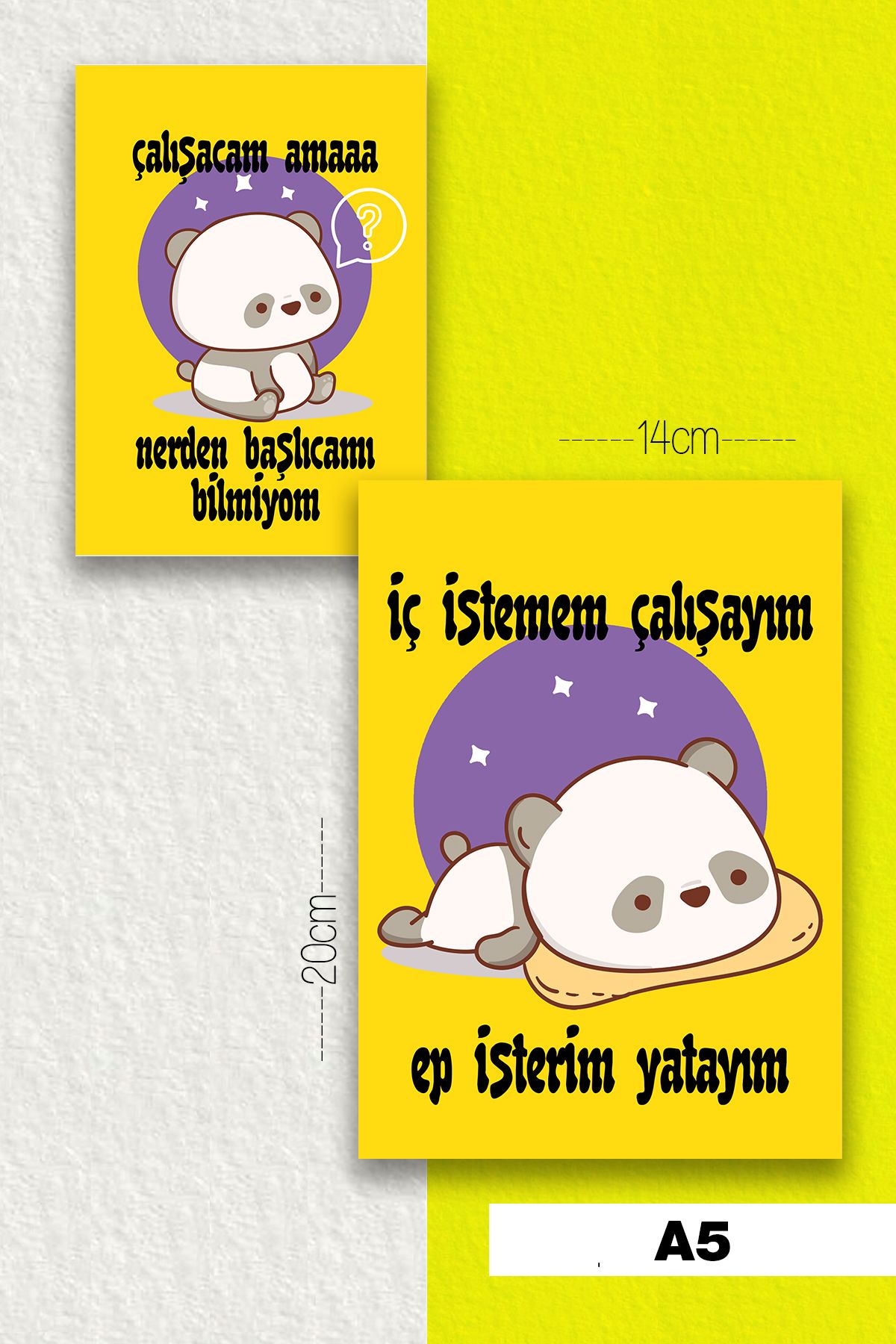 SelisCraft-Talking Panda Set of 2 Unlined Notebooks Yellow A5 40 Sheets School Notebook Memory Notebook Gift Notebook 1