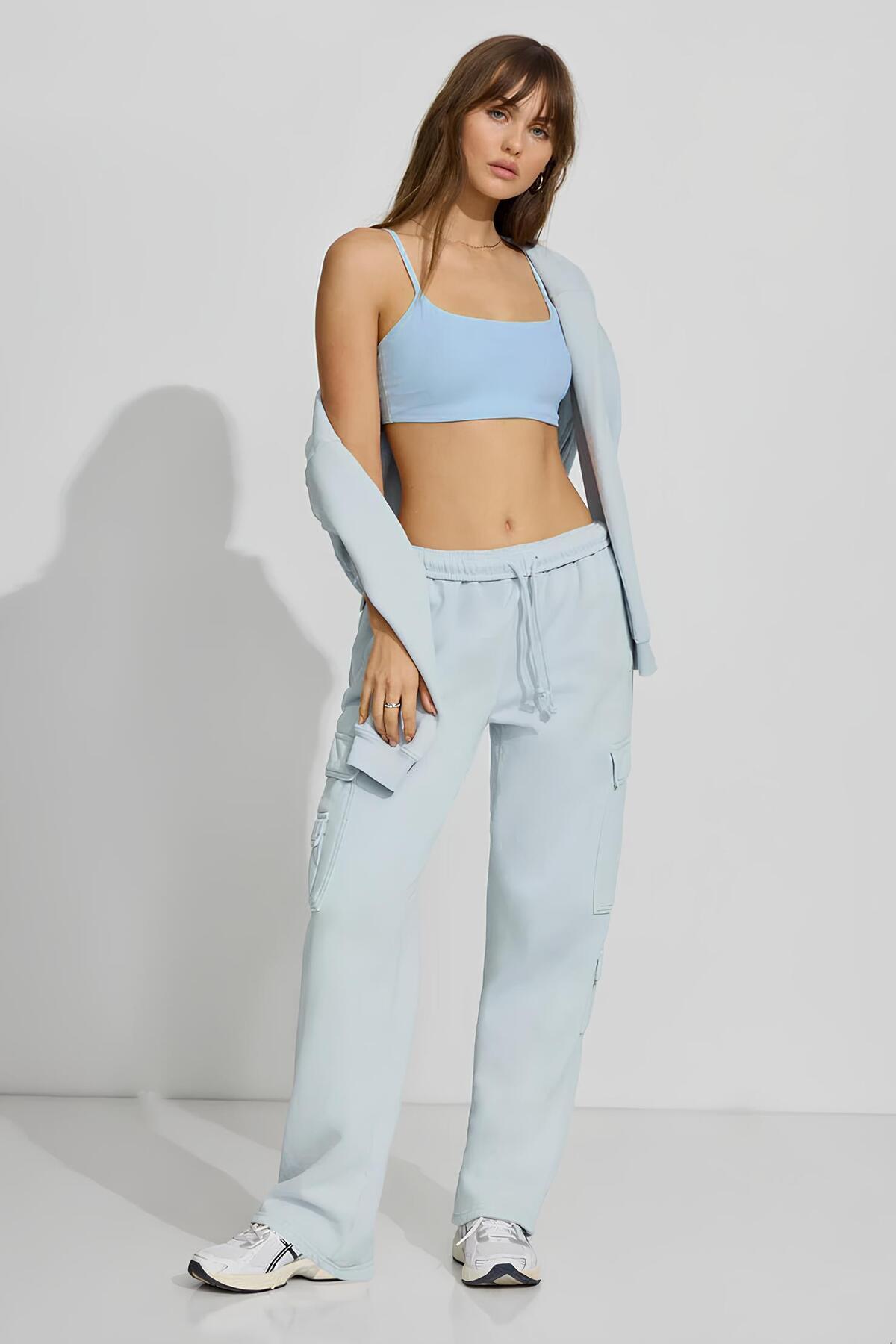 Baluxe Kadın Bebe Mavi Ip Askılı Pamuklu Crop Büstiyer Üst görsel 3
