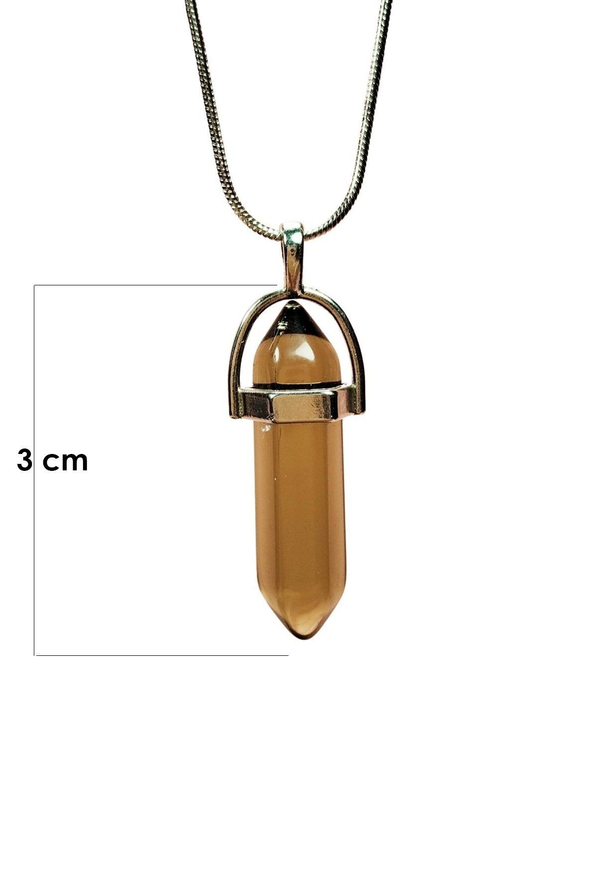 Easy Tedarik Dumanlı Kuvars Doğal Taşı Zincirli El Yapımı Kolye Uç: 3 cm Zincir: 20 cm Kutulu
