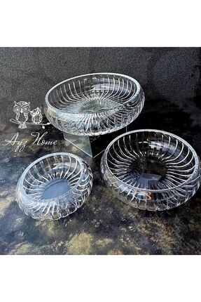 AYZ HOME Kesme Kristal Cam Salata/ Sunum Kase Takımı 3 Adet
