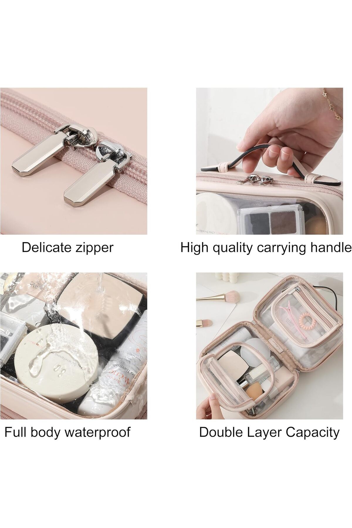 COOYA-Transparent Makeup bag, Double Travel Cosmetic bags, Large Capacity Open Storage bag Organizer 5