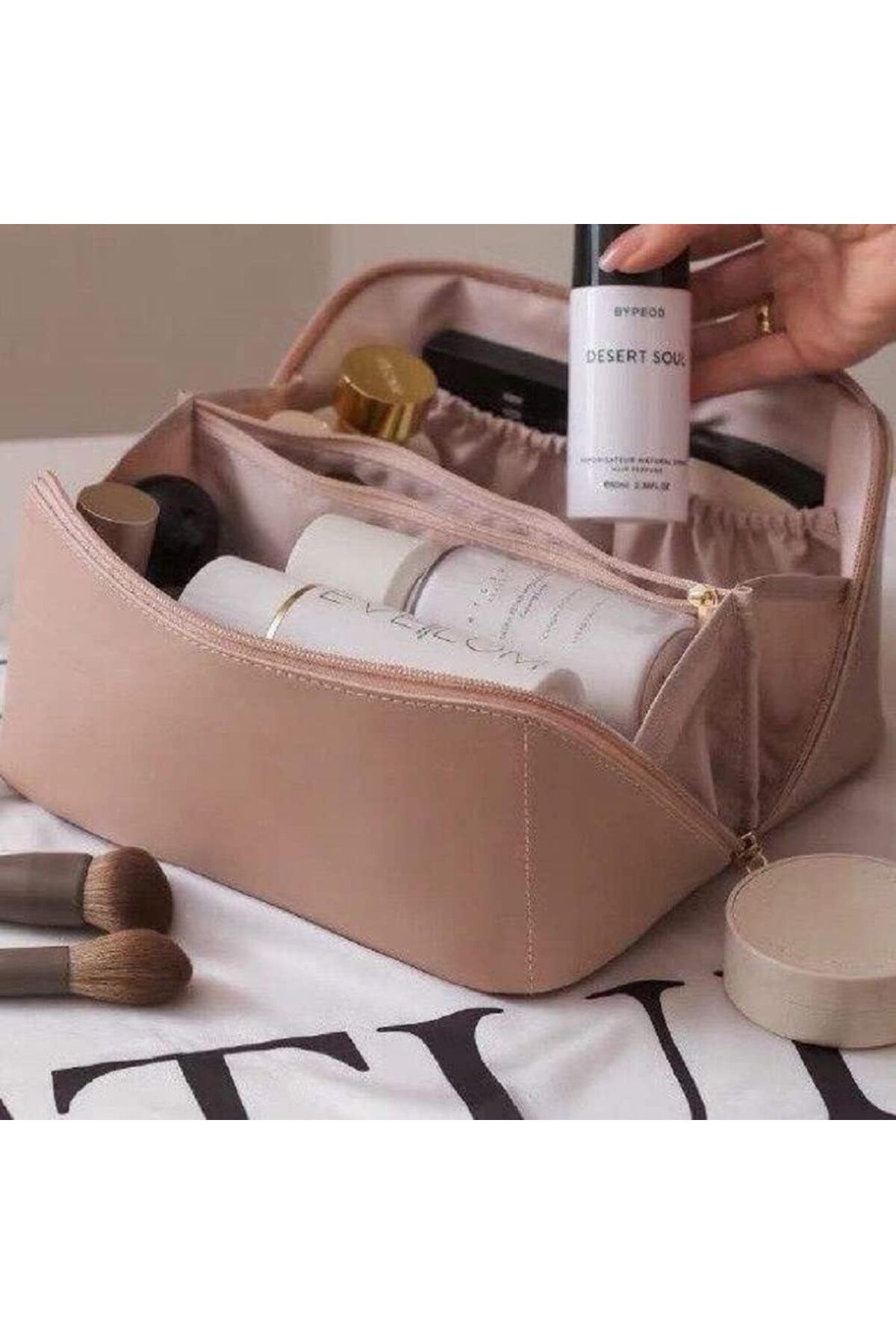 COOYA-Waterproof Makeup Bag Kit,with 15 Pcs Cosmetic Brush,Portable Vanity Organizer for Travel Storage 2