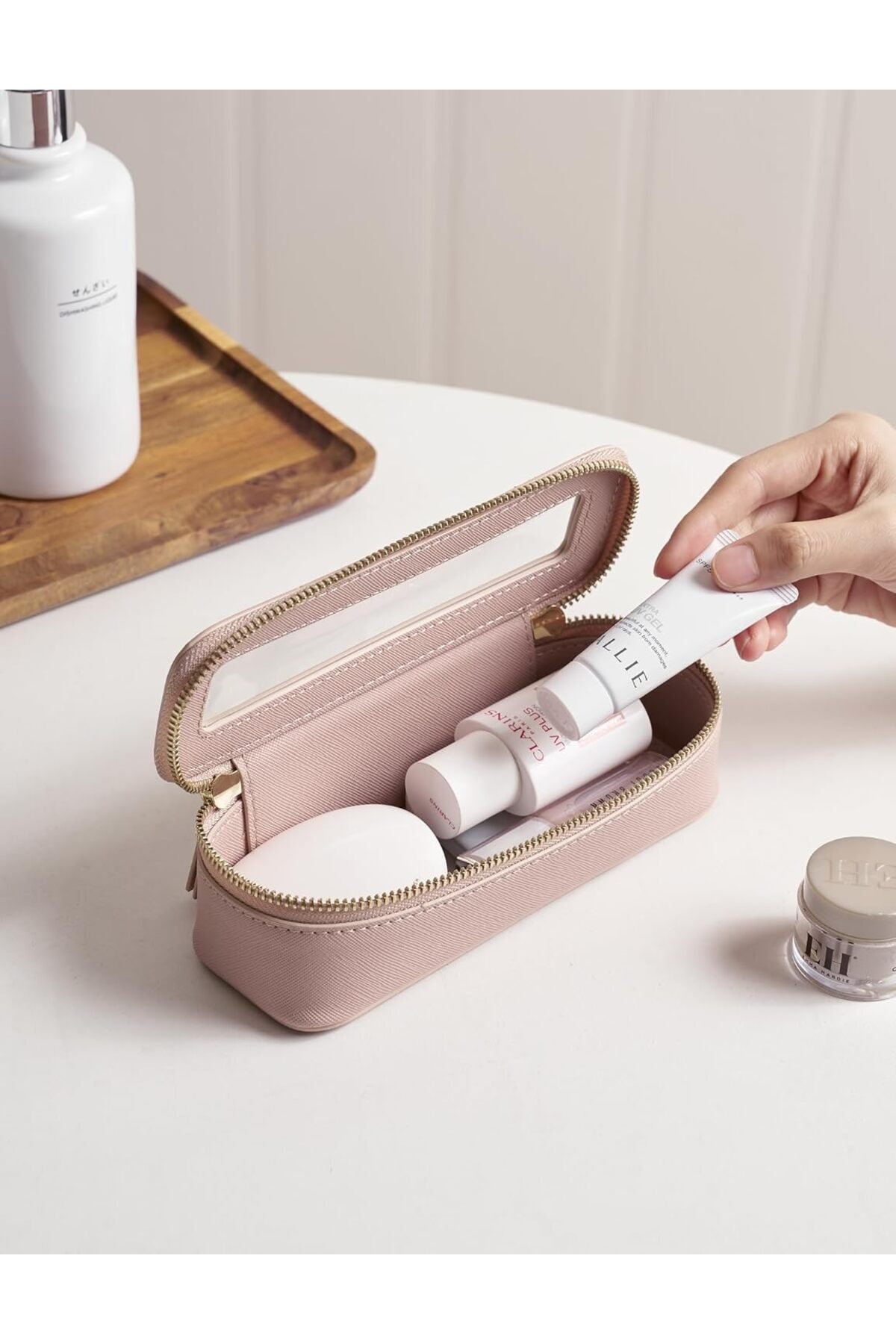 COOYA-Makeup ravel Case, Slim Makeup Bag, Clear Cute Pink for Traveling Transparent 2