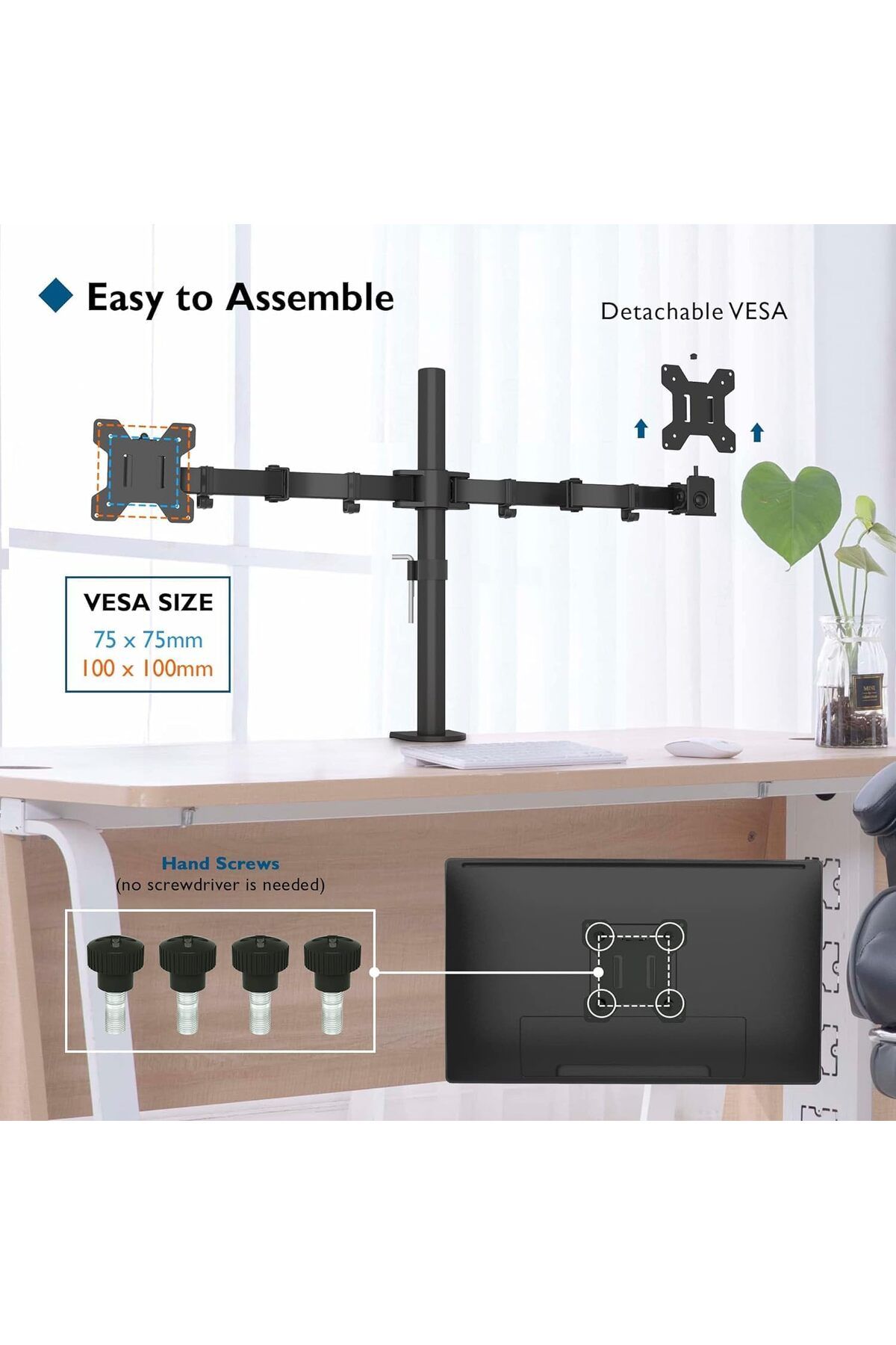fulina-Height Adjustable Bracket Monitor Arm Dual Flex,17-32 inch Screen,Desk Mount Swivel and Tilt 3