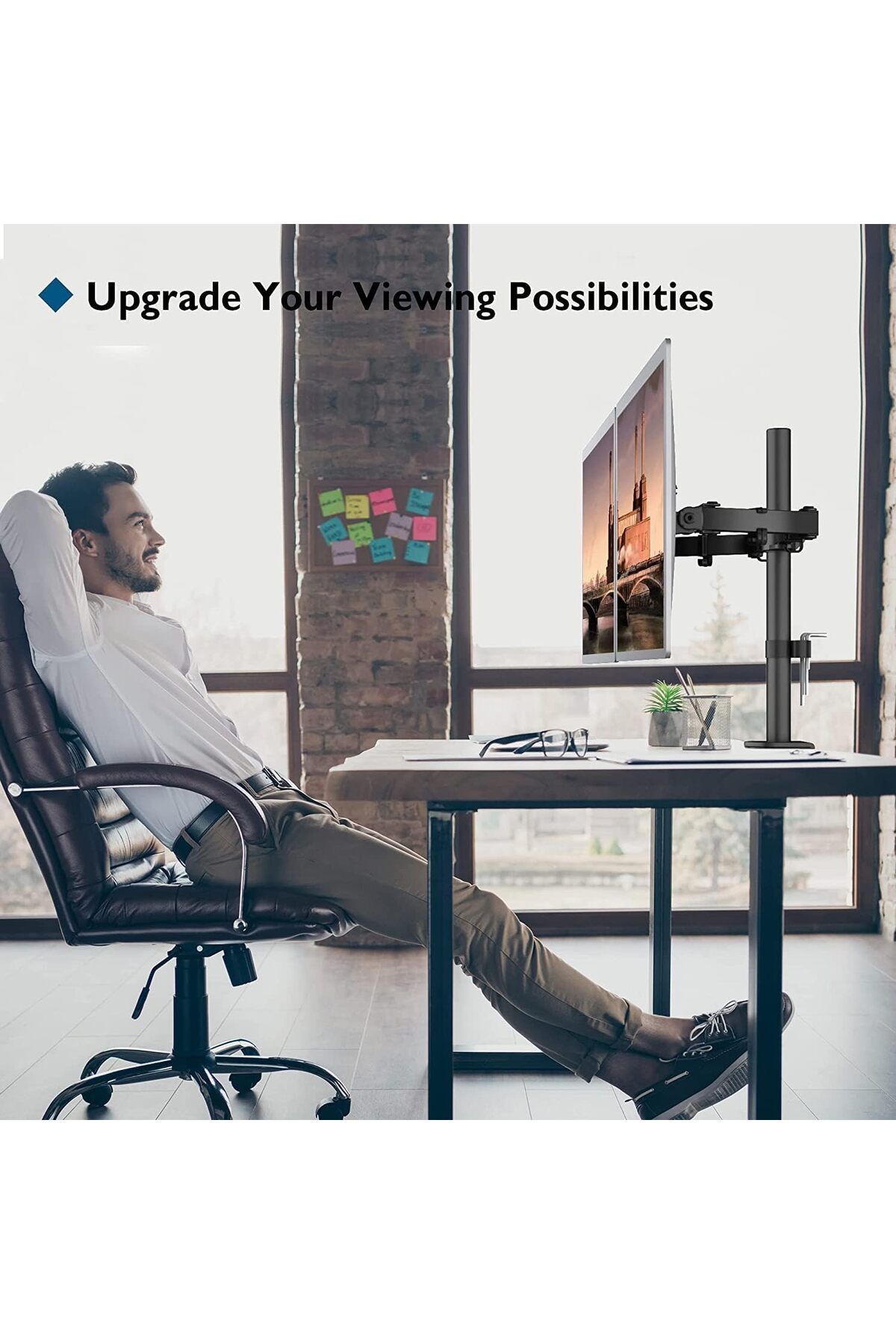 fulina-Height Adjustable Bracket Monitor Arm Dual Flex,17-32 inch Screen,Desk Mount Swivel and Tilt 6