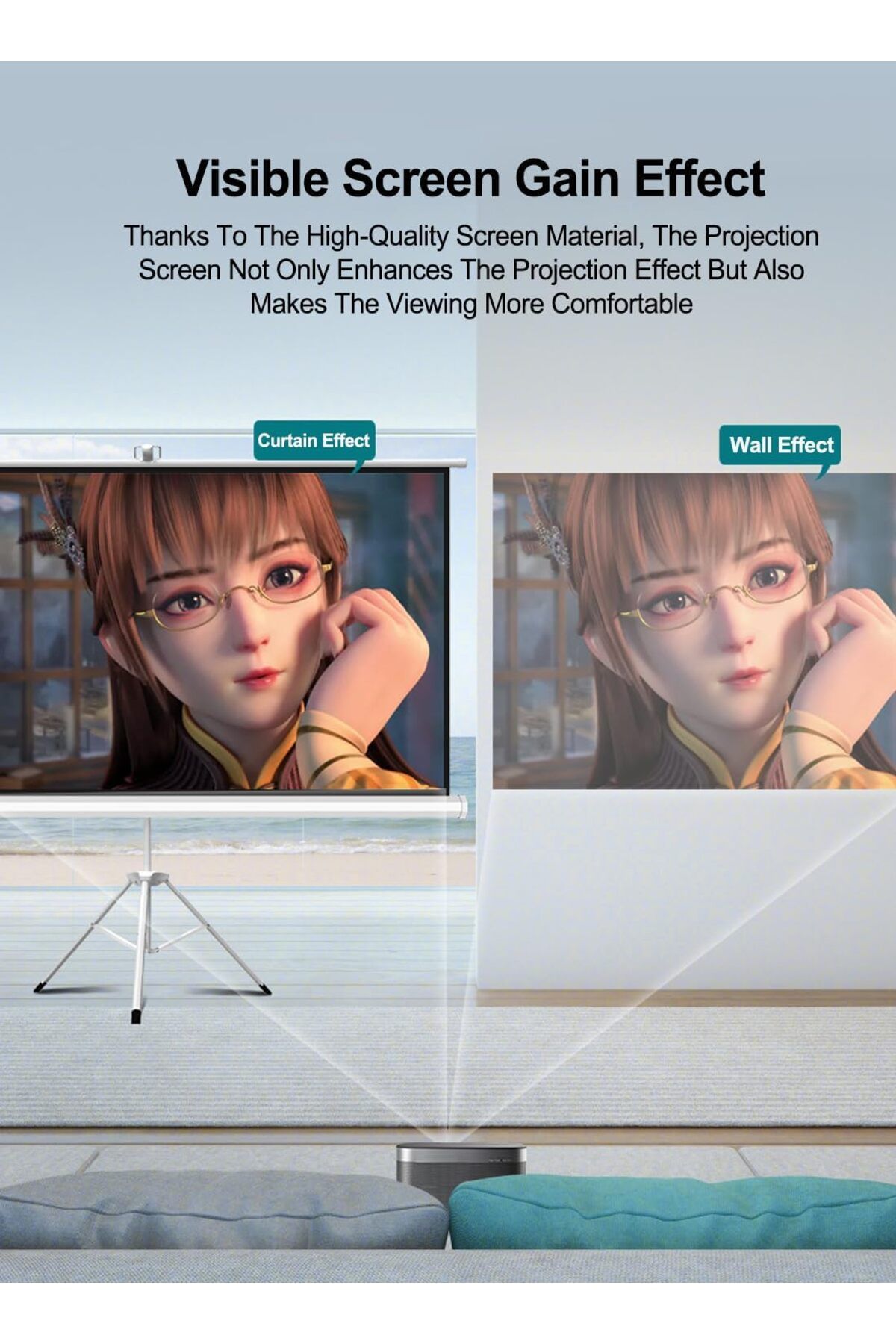 FlashHawk-72 Inch 16:9 Portable 4K Projector Screen with Tripod Stand - White Fiberglass Projector Screen 3