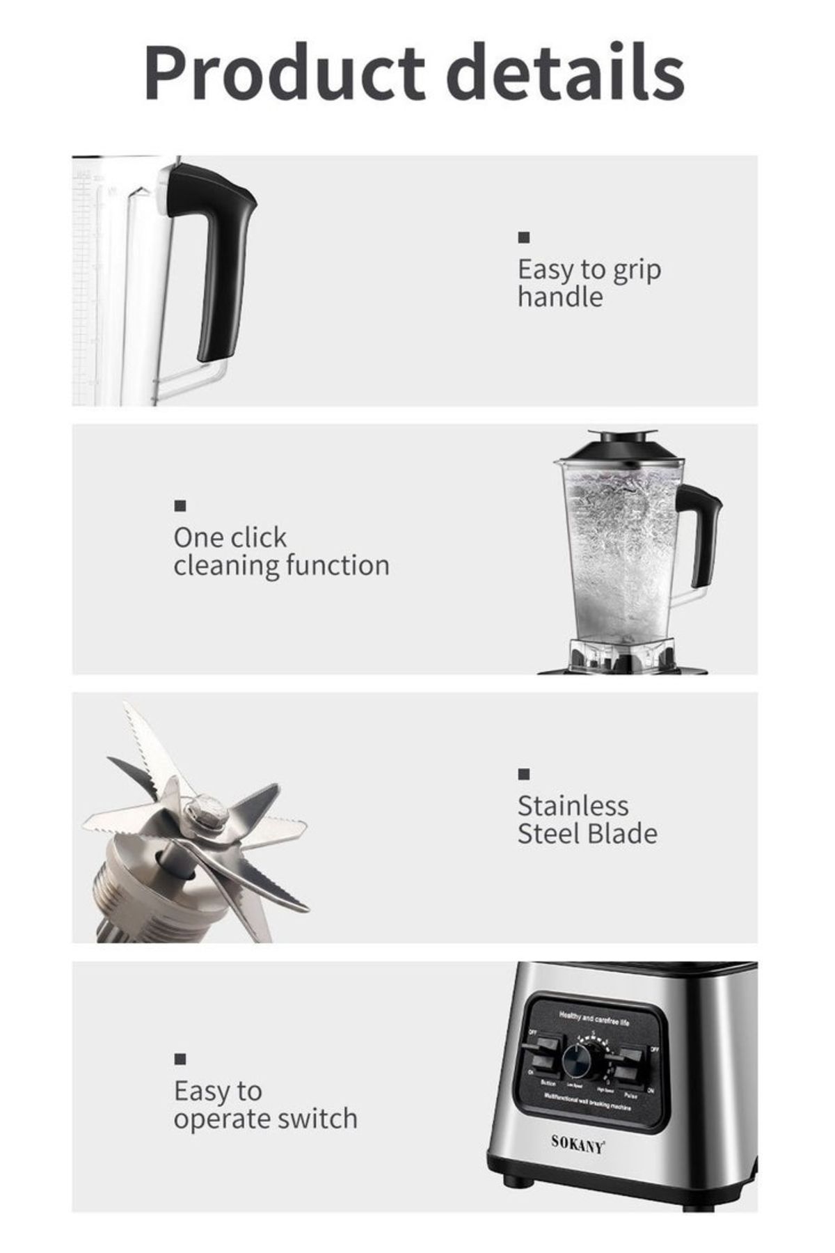 SOKANY-Juicer Blender, 2.5 Litre, 6000W Multi-Function High Speed Blender Ice Crusher SK-999 Black 7