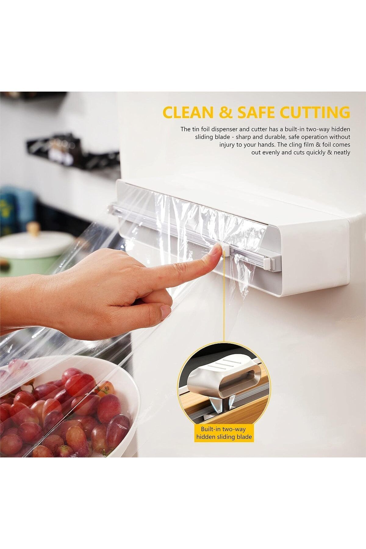 fulina-Foil Plastic Wrap Dispenser,with Slide Cutter and Magnetic Bottom,Adjustable Refillable,for Home Use 2