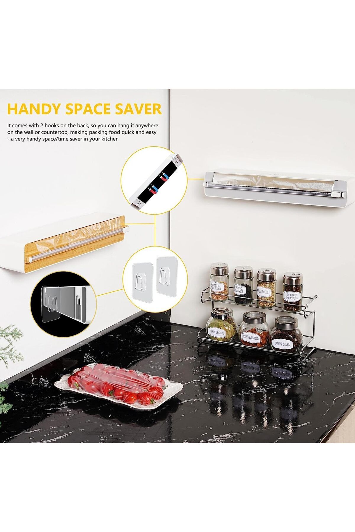 fulina-Foil Plastic Wrap Dispenser,with Slide Cutter and Magnetic Bottom,Adjustable Refillable,for Home Use 3
