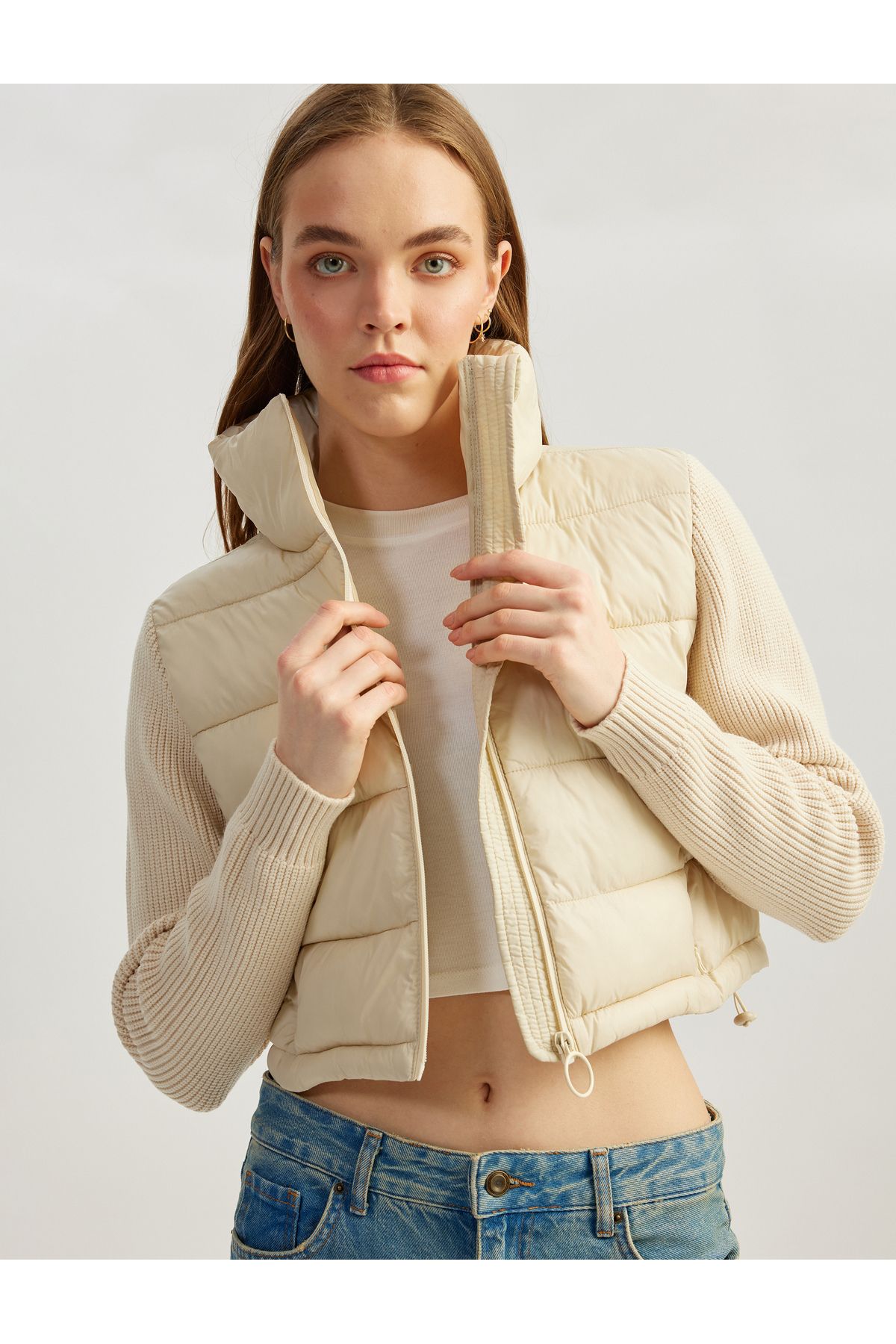 Koton Yeni Sezon Dik Yaka Slim Fit Fermuarlı Uzun Kollu Ceket