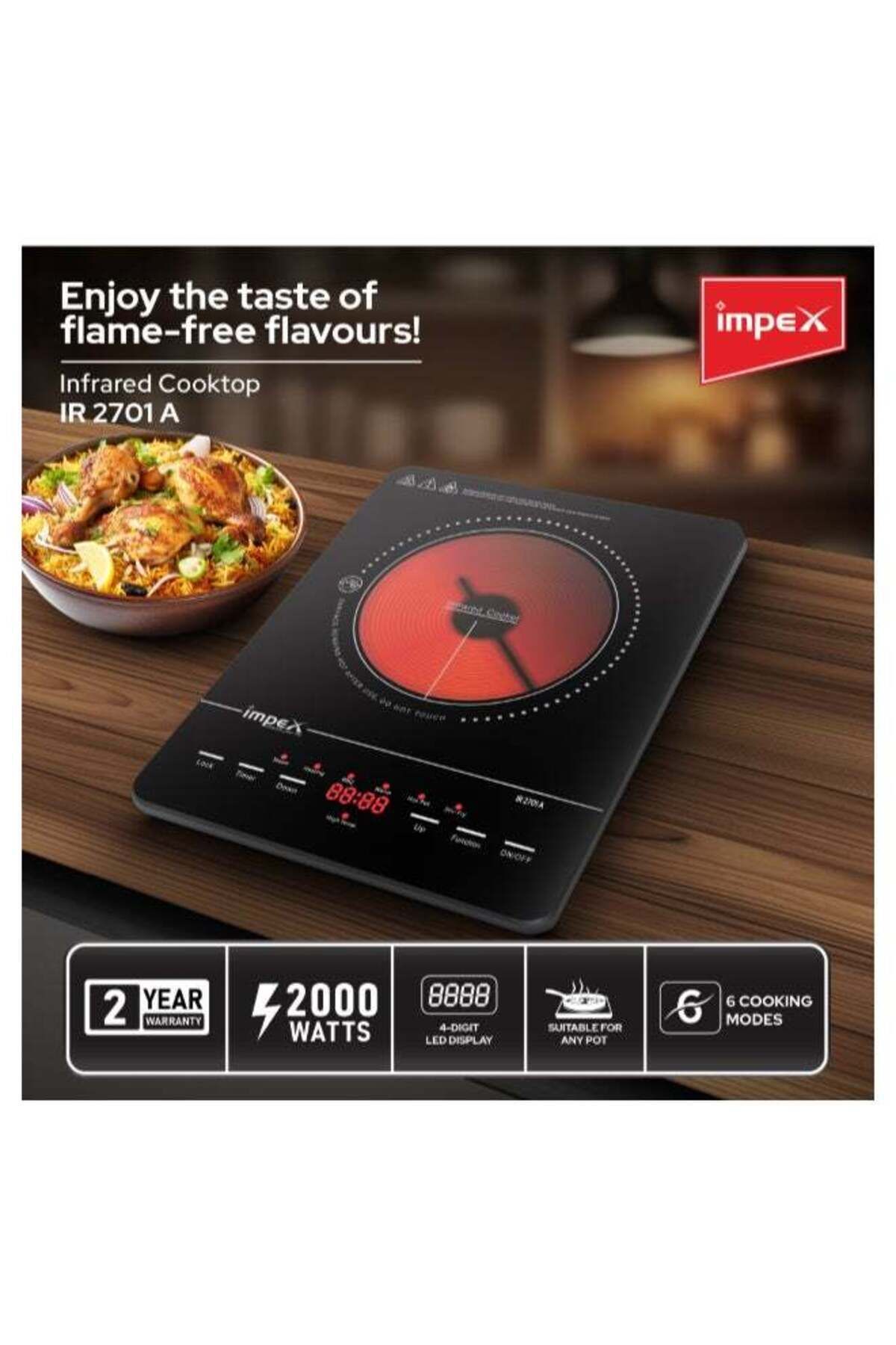 İMPEX-Infrared Cooker With 4 Digit Led Display And Push Button Control,10 Temperature Settings - Ir2701 2