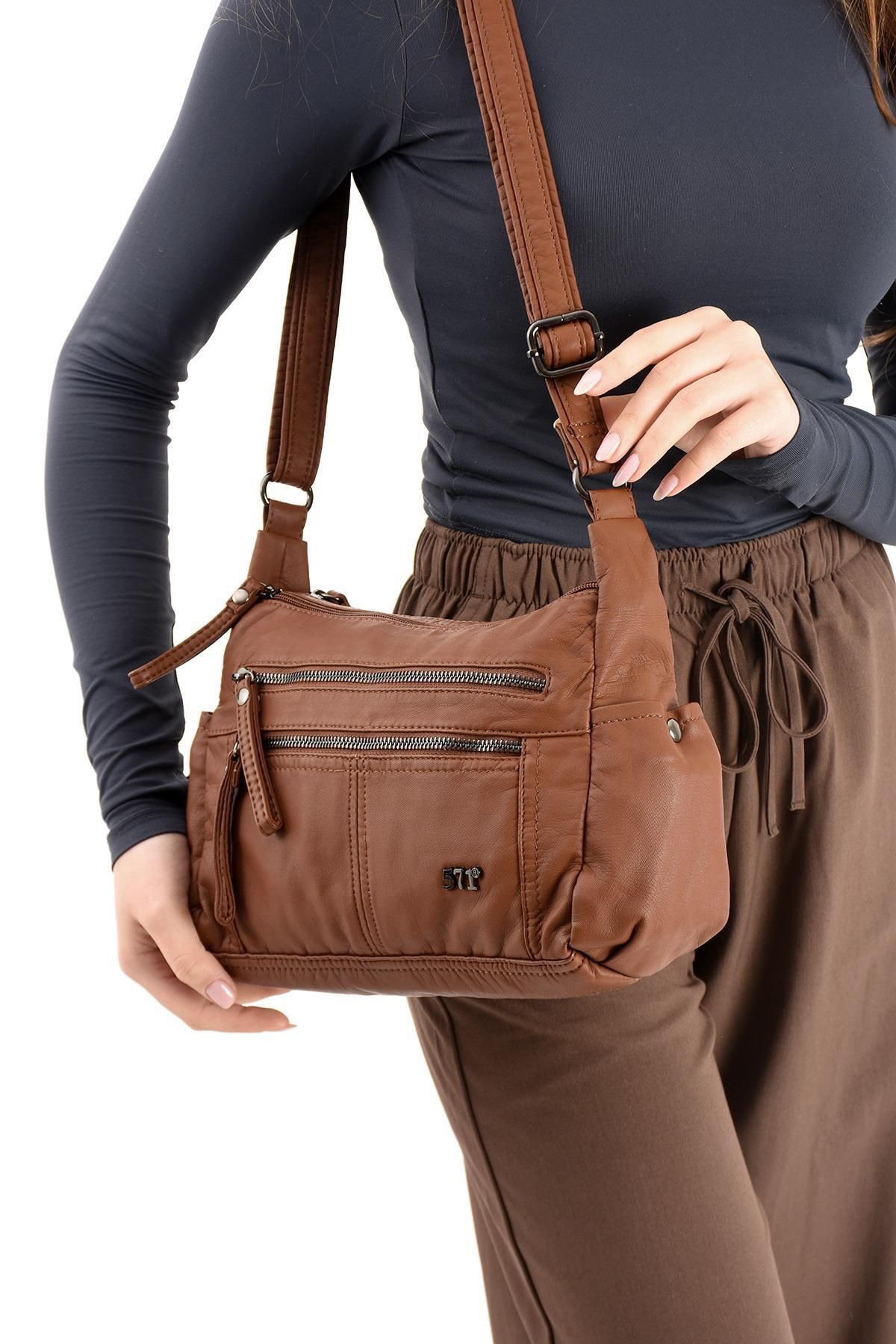 571 Collections Çanta Suni Deri Omuz Çantası Taba (Model: 571-13-10M)
