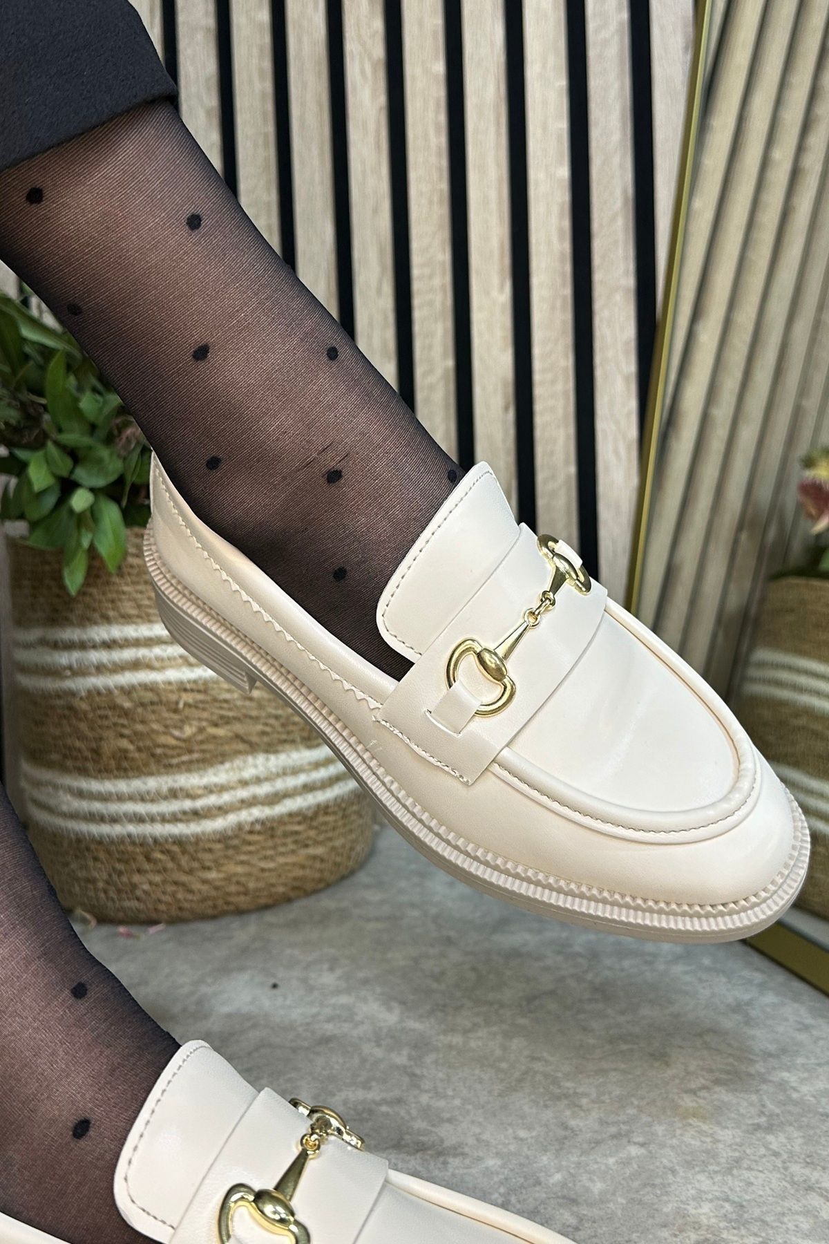 İmerShoes-Loafer de damă de culoare bej - model clasic, plăcuțe ovale cu cataramă, pantofi mocasin 120 8