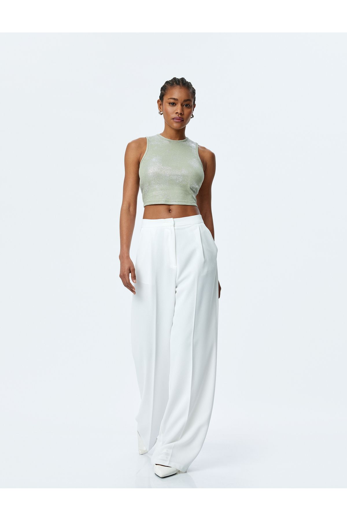 Koton Yeni Sezon Bisiklet Yaka Pamuklu Simli Kolsuz Crop Top