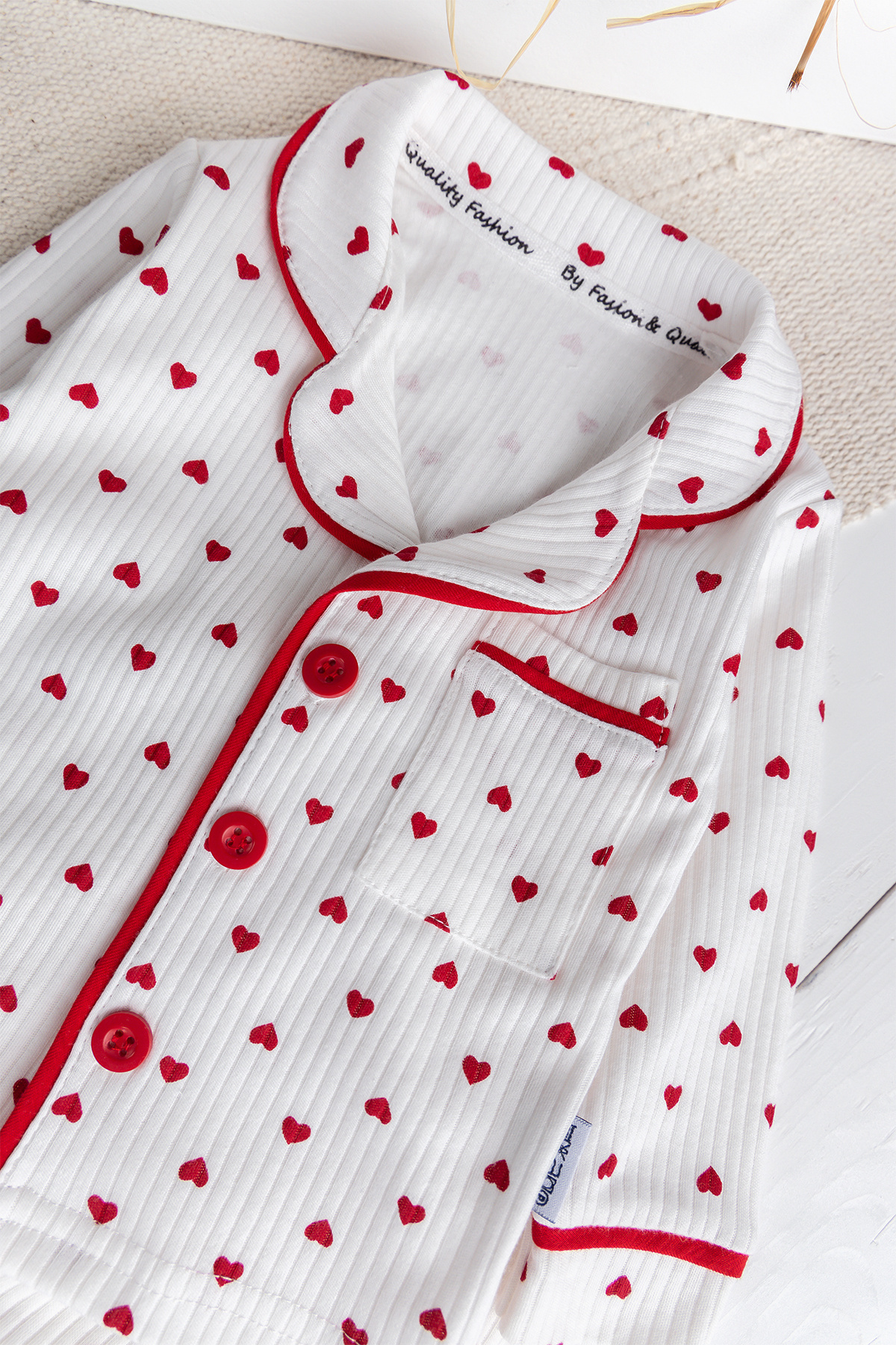 ewellce Kap Desenli Pamuklu Düğmeli Kız Bebek Çocuk Pijama Takımı fotoğrafı 2 (önizleme)