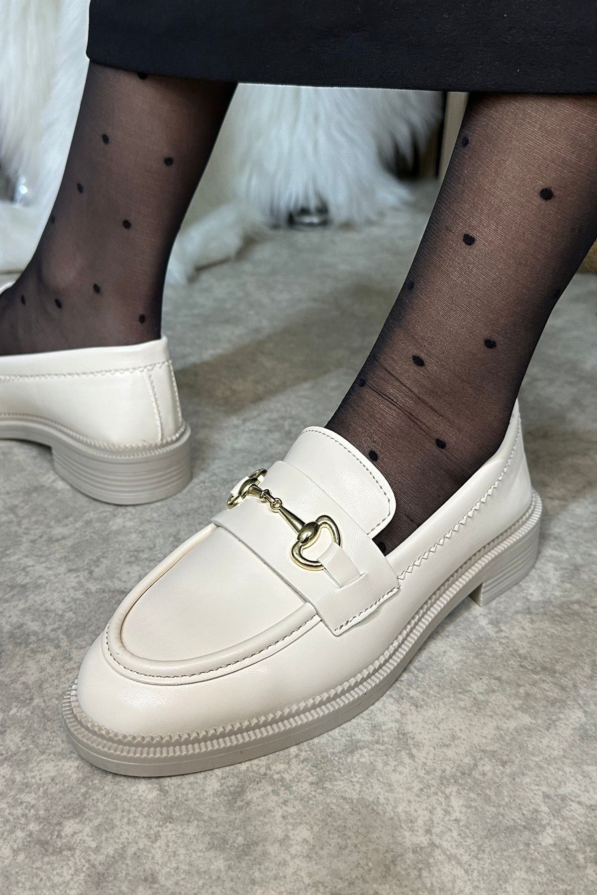 İmerShoes-Loafer de damă de culoare bej - model clasic, plăcuțe ovale cu cataramă, pantofi mocasin 120 2