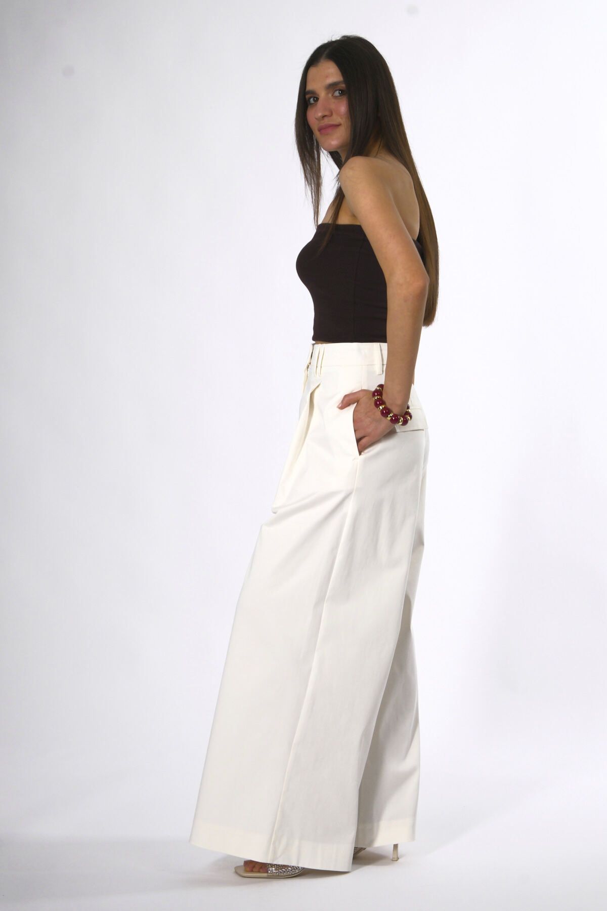 ABBRA-Women's Cotton Pleated Wide Leg Pants 6