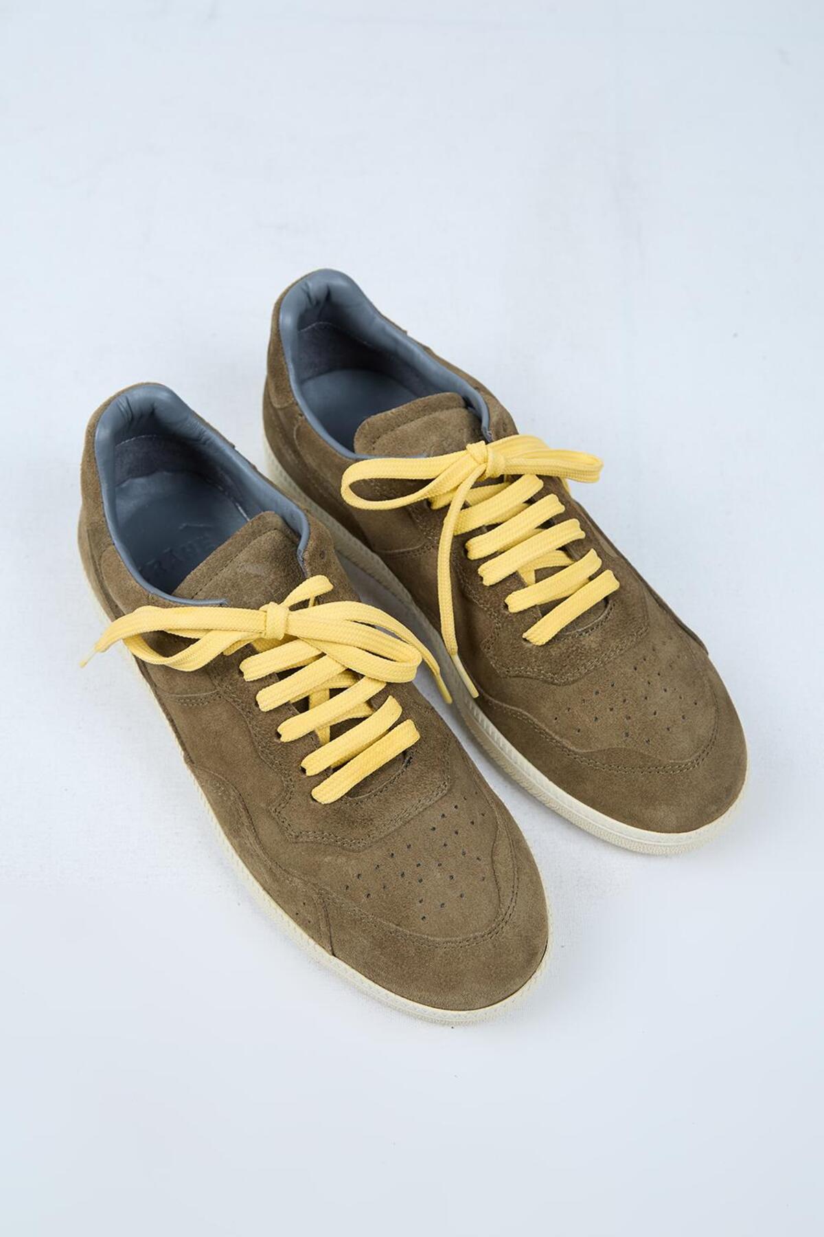 Zeus Erkek Hakiki Deri El Boyamalı Bağcık Ve İki Yedek Bağcıklı Haki Sneakers — خاکی MNJ.140 — تصویر 3 از 6