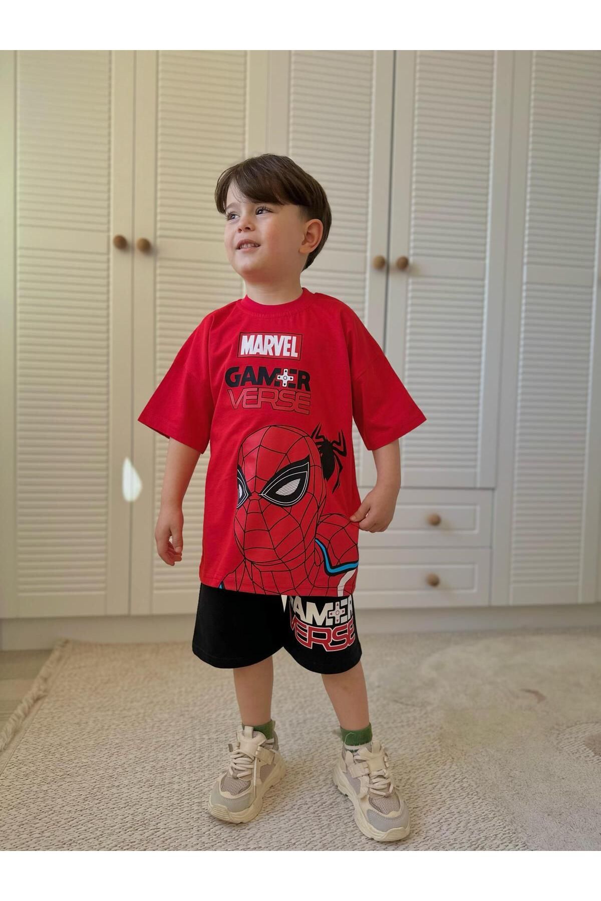 ÖRZİKİDS-Men's Spiderman Printed Shorts Suit 3