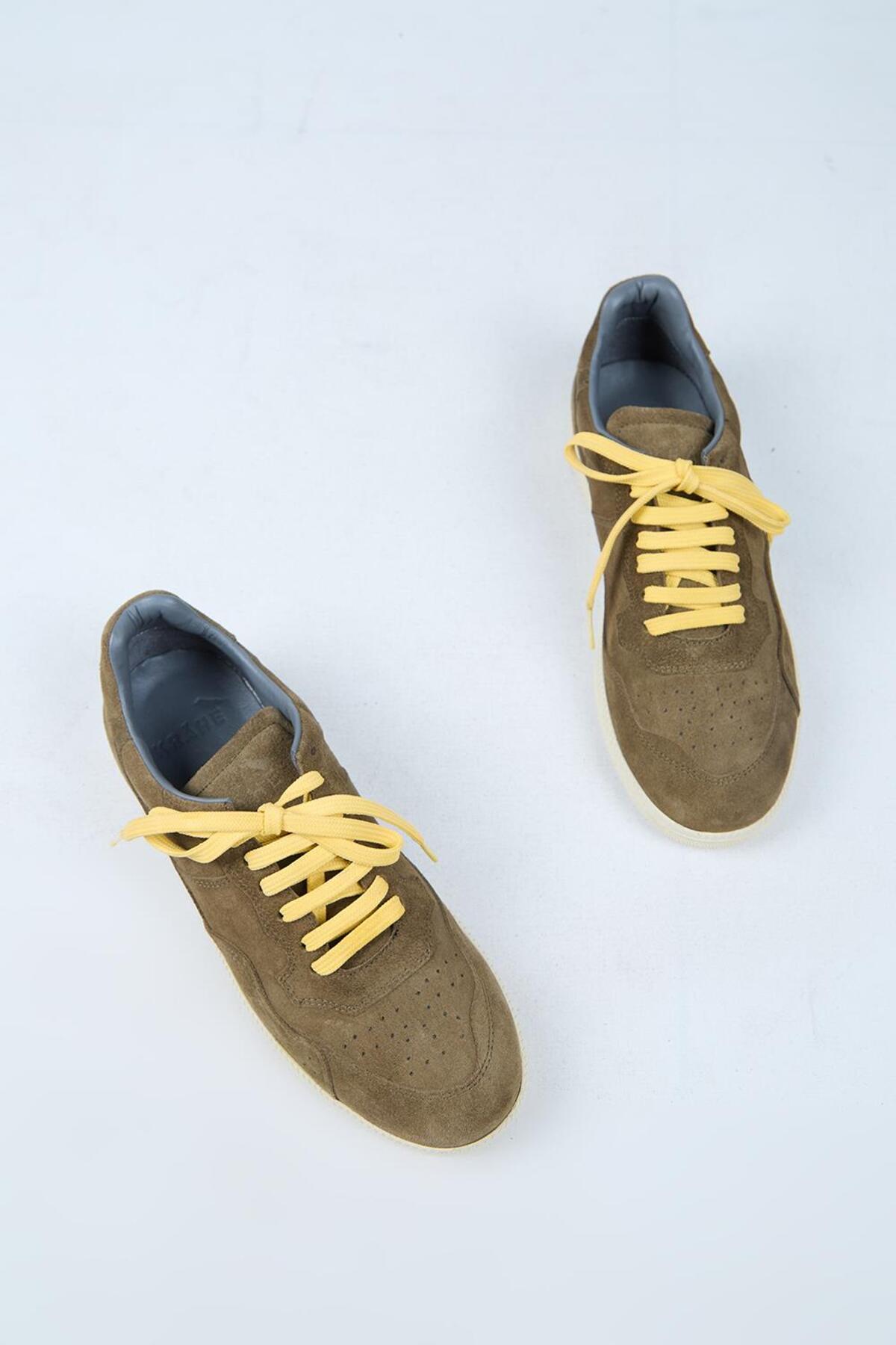 Zeus Erkek Hakiki Deri El Boyamalı Bağcık Ve İki Yedek Bağcıklı Haki Sneakers — خاکی MNJ.140 — تصویر 6 از 6