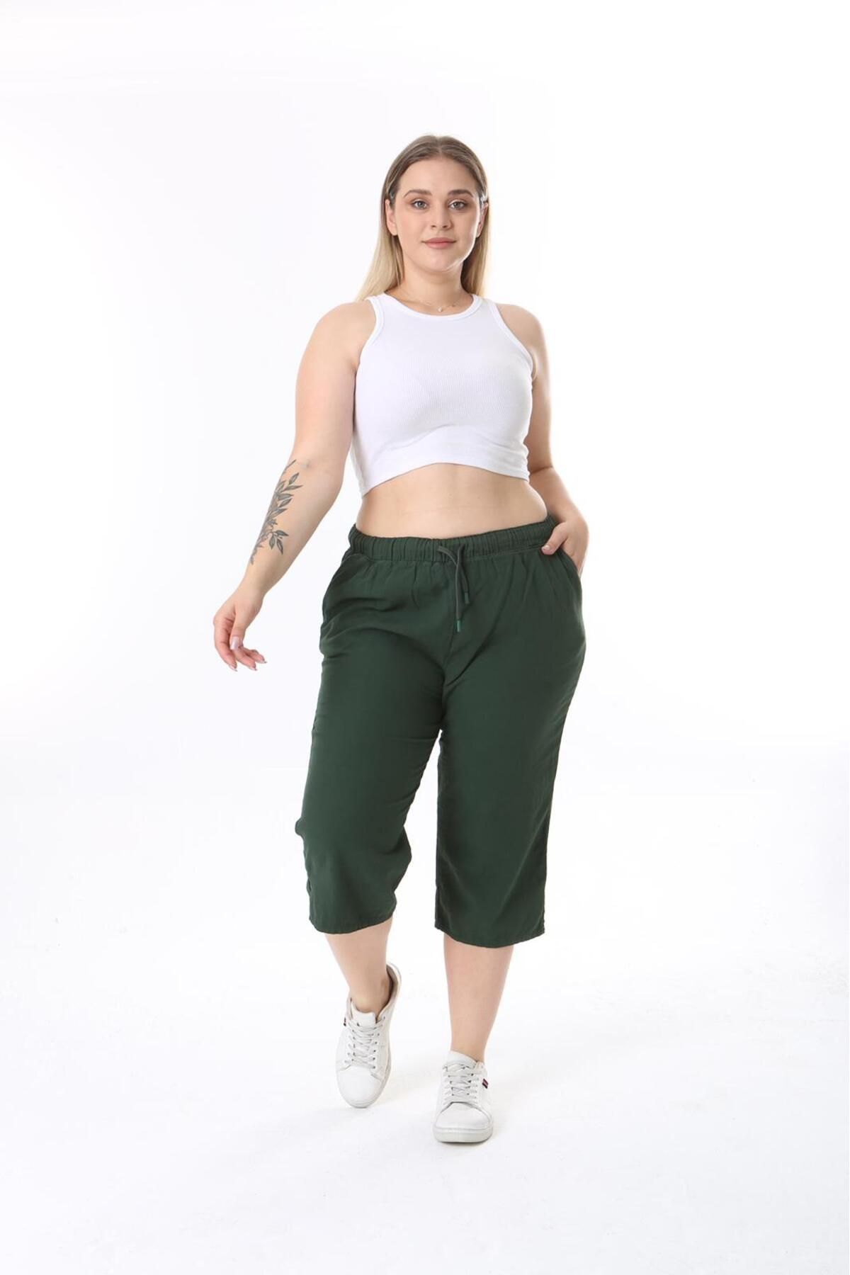 vividbutik-Khaki Waist Elastic Capri with Pockets 2