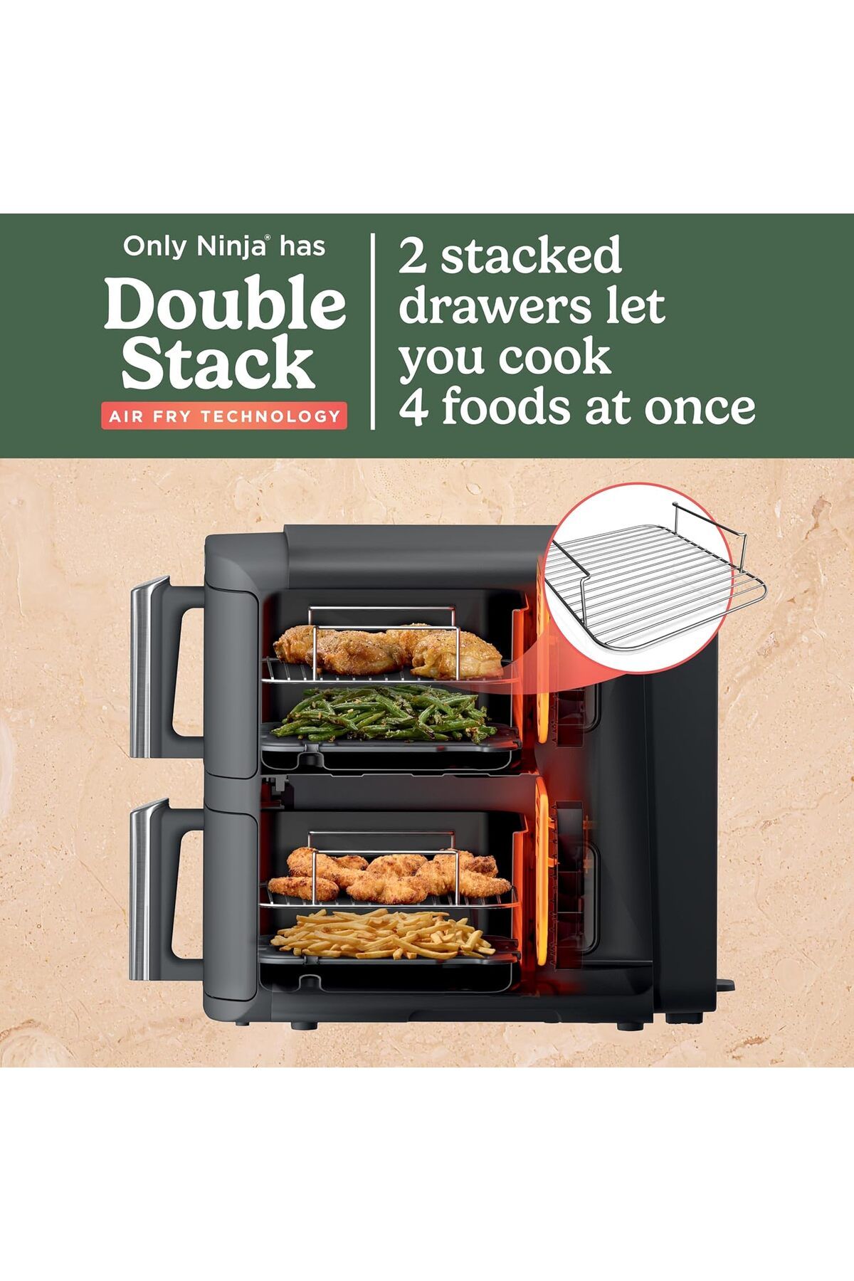 NINJA-Double Stack XL Air Fryer, Vertical Dual Drawer Air Fryer with 4 Cooking Levels, 2 Drawers 5