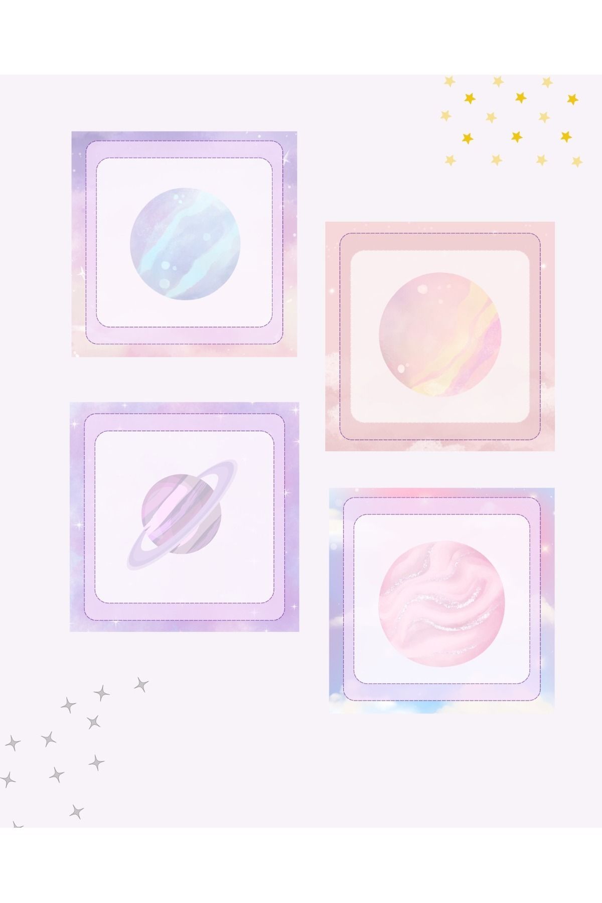 Ez&Tu Stıcker-Colorful 4 Grain 8X8 Patterned Memopad Notepad Planner Space Galaxy Themed Cube Note Set 1
