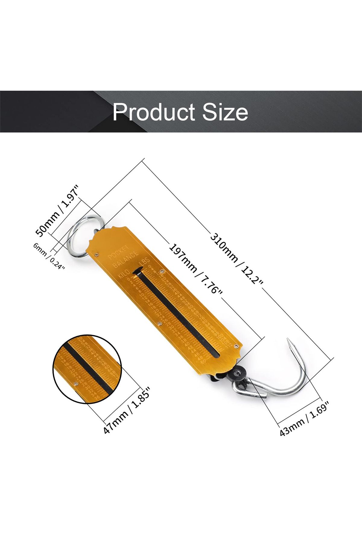 DEFAONS-Pocket Balance Spring Scale Portable Hanging Weighing Scale with Hook 50Kg 112LBS Capacity D 4