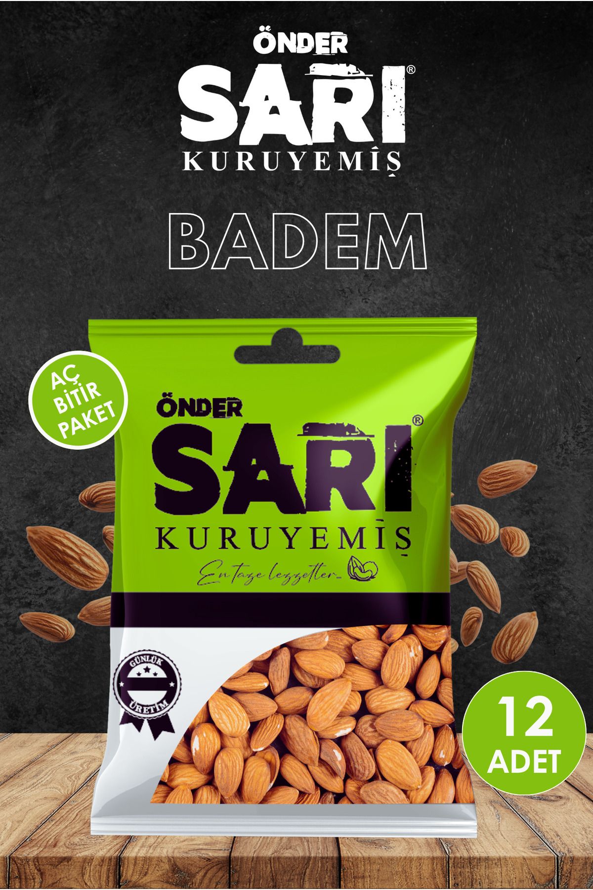 Önder Sarı Kuruyemiş BADEM KURUYEMİŞ 40 GR X 12 ADET AÇ BİTİR PAKET