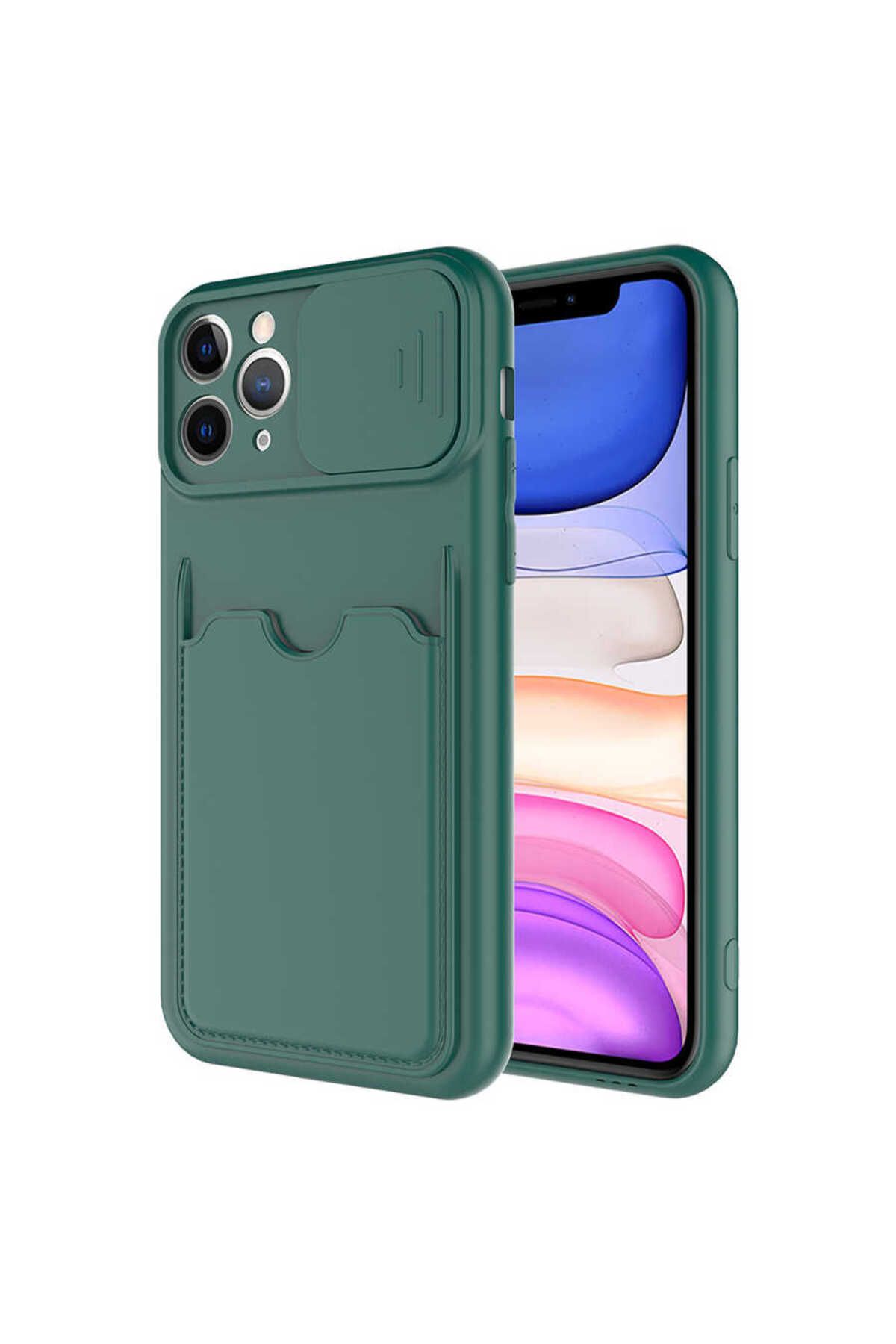 halkhouse Apple iPhone 11 Pro Max Kılıf Renkli Kartlıklı Esnek Kırılmaz Sert Silikon Kartix Kapak