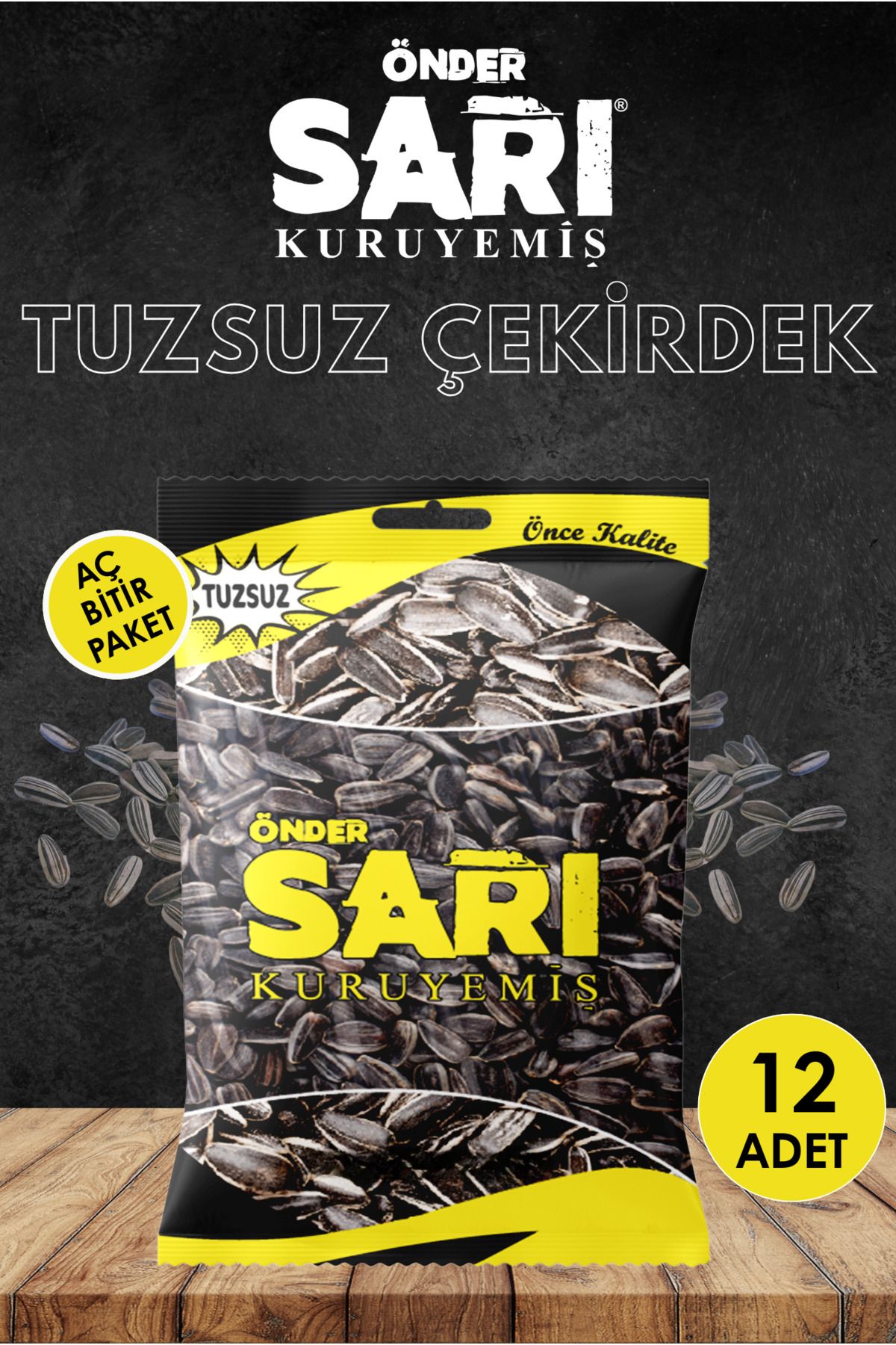 Önder Sarı Kuruyemiş TUZSUZ AY ÇEKİRDEĞİ 120 GR X 12 ADET AÇ BİTİR PAKET