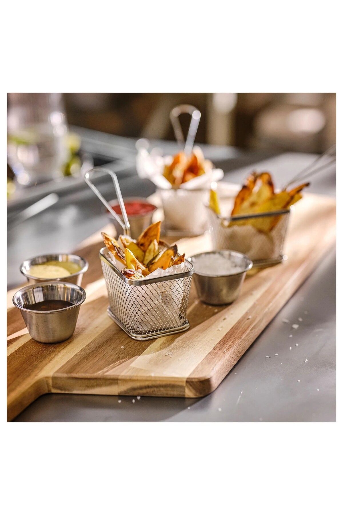 IKEA-2 Pieces Fried Potatoes Presentation Basket with Handle 7X7X9 cm Ikea Set of 2 Serving Container Stainless Steel 3