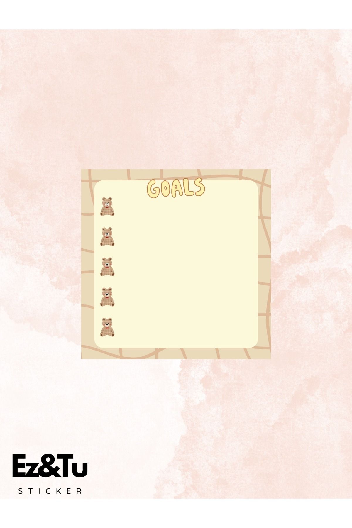 Ez&Tu Stıcker-8X8 Patterned Set of 4 Memopad Notepad Planner Cute Bear Themed Cube Notes 3