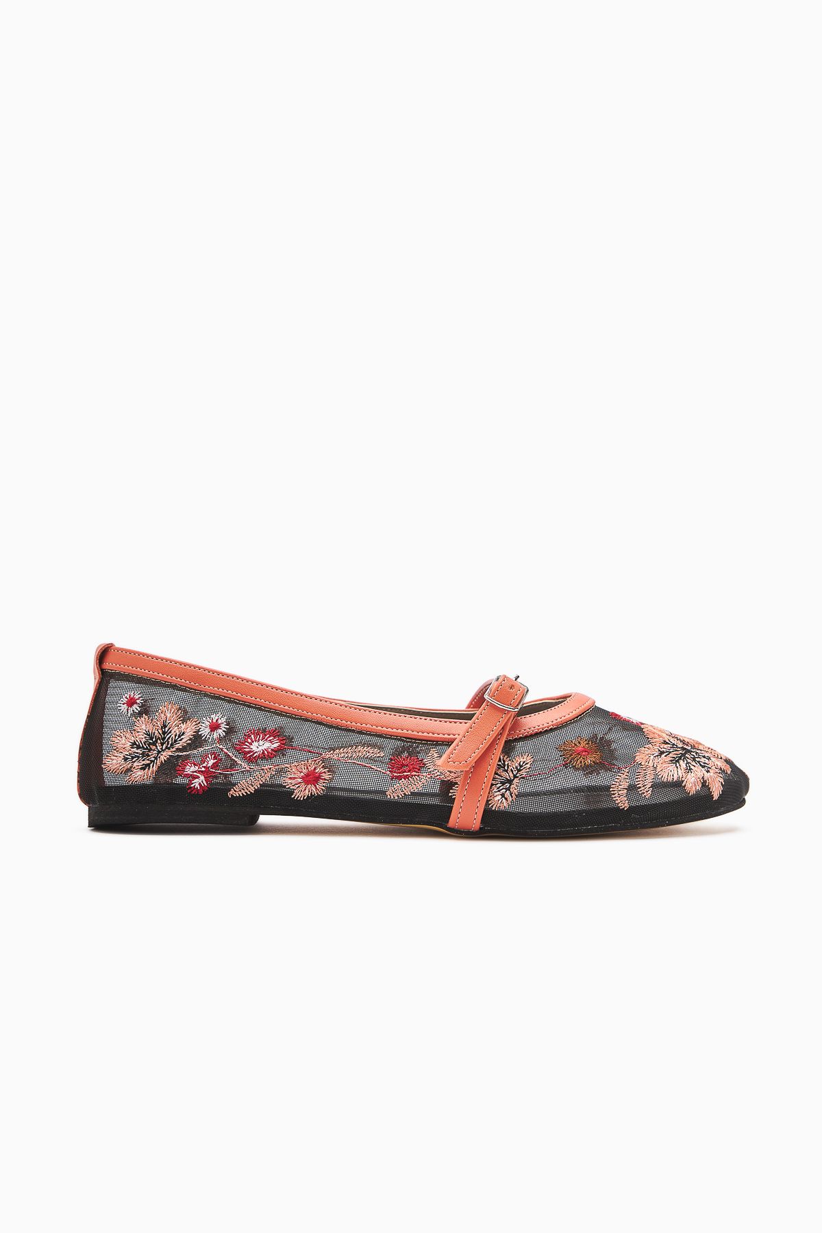 Limoya-Jolin Orange Embroidered Buckle Women's Ballerinas 2