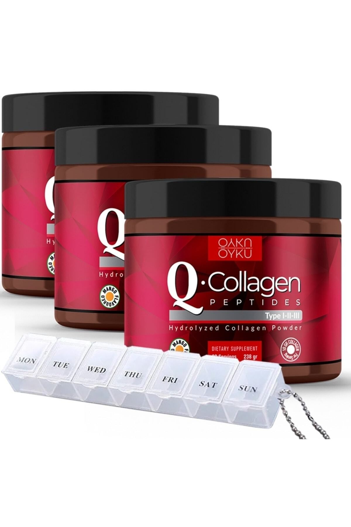 Öykü Q-collagen / Collagen / Kolajen / Tip 1-2-3 Vitamin C (238gr Toz) 3 Kutu / Ilaç Kutusu Hediye