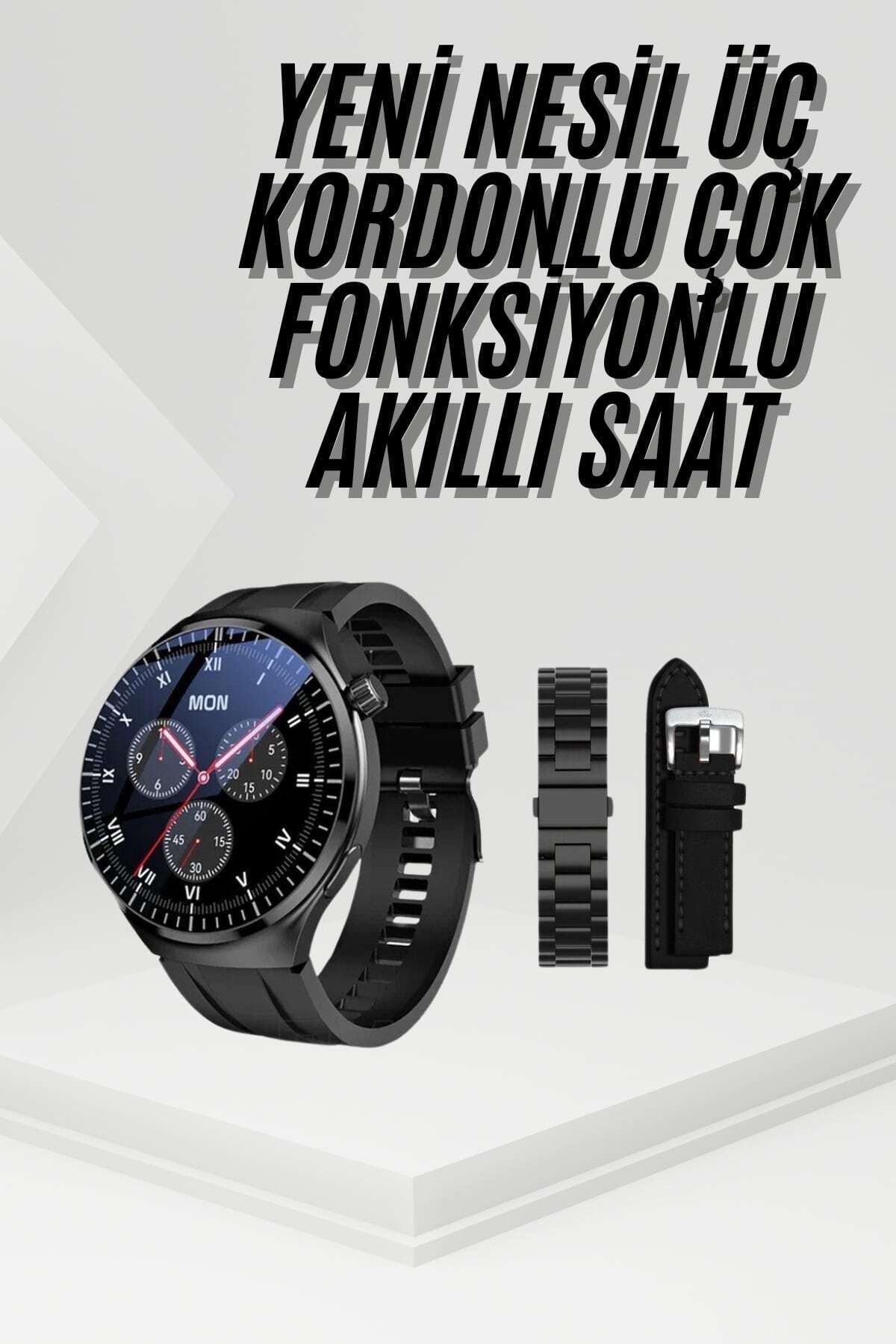 esey ticaret Amoled Ekran Metal Deri Silikon Kordonlu Uyku ve Sağlık Takibi