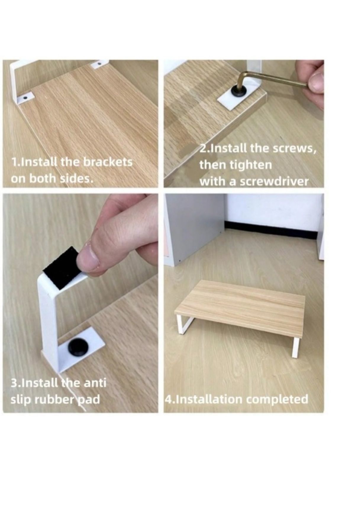 Generic-Natural Wood Color Computer Monitor Stand,Assemblable,Wooden Desk Shelf ,Metal Legs Closed 50*20cm 4