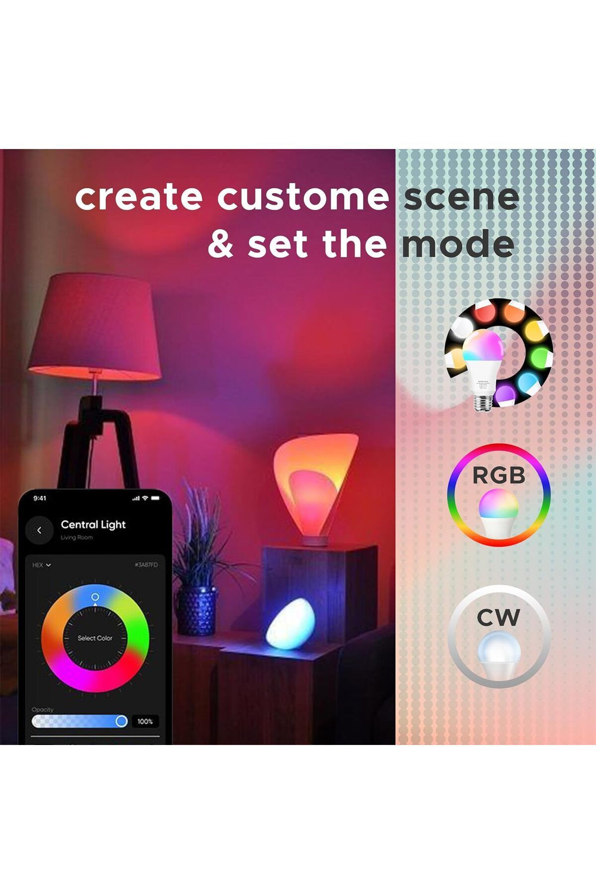 RAFEED-Led 9w 6000k, Wi-fi, Bluetooth, Smart Led Bulb, Dimmable, Color Changing, Scheduling - Anr0426 6