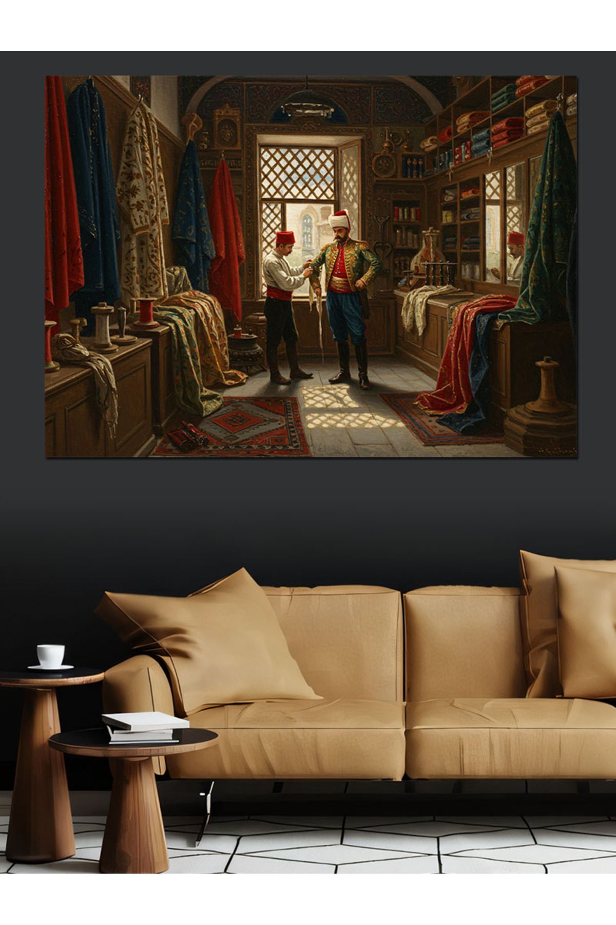 karizmart-Fabric Selection in Grand Bazaar Decorative Canvas - Mdf Wood Table 5