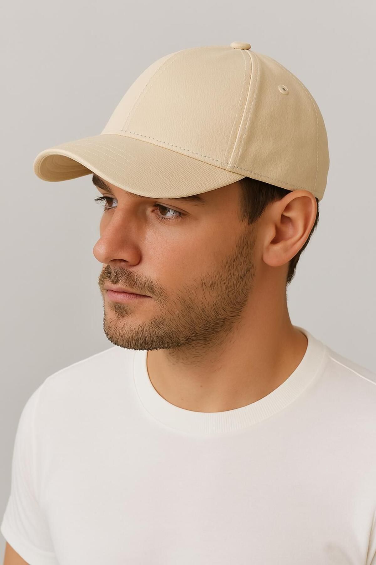 derikem-Unisex Basic Azarli Baseball Cap Cream-Khaki 5