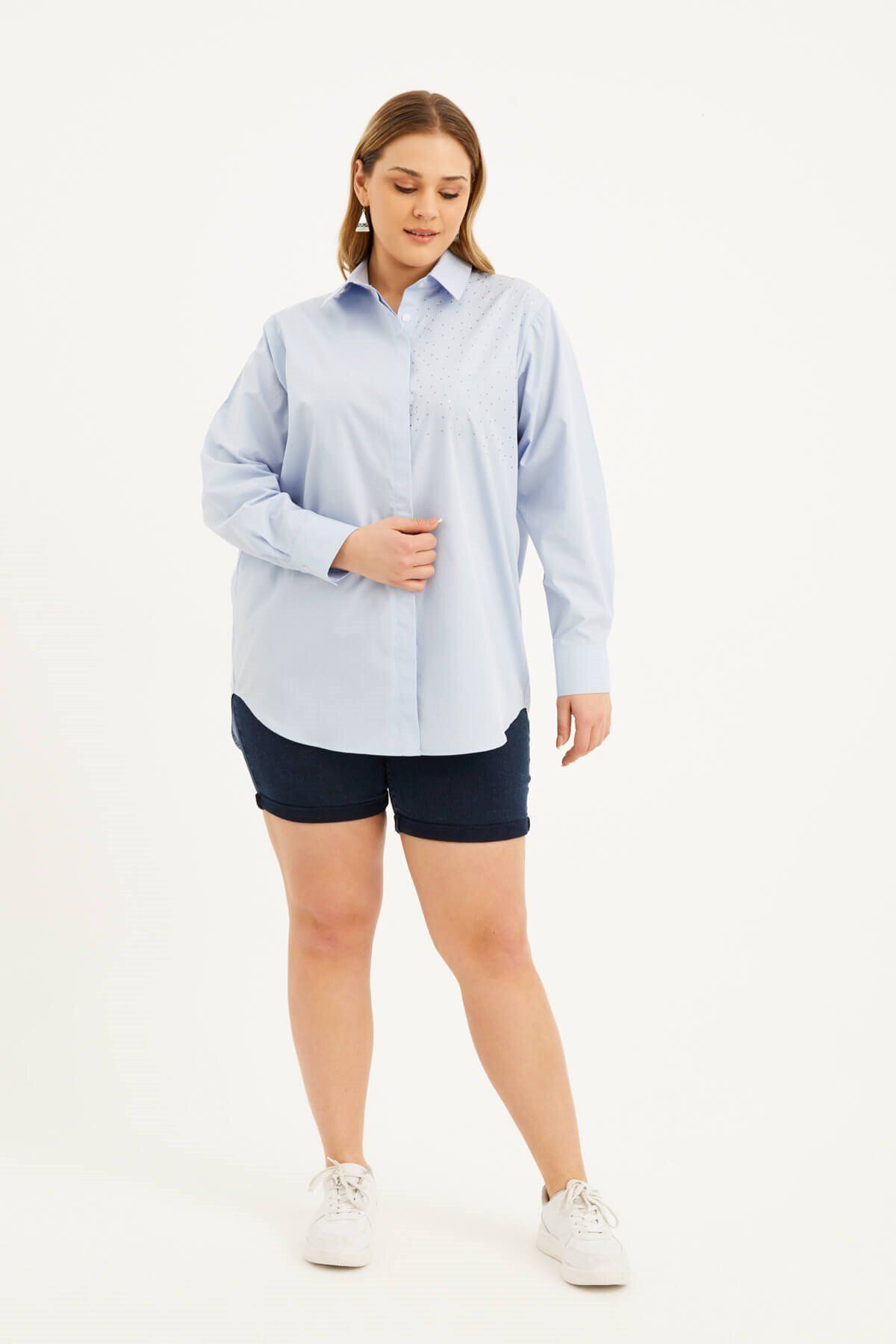 MYLİNE-Cămașă oversize din popelin cu imprimeu cu piatră 4