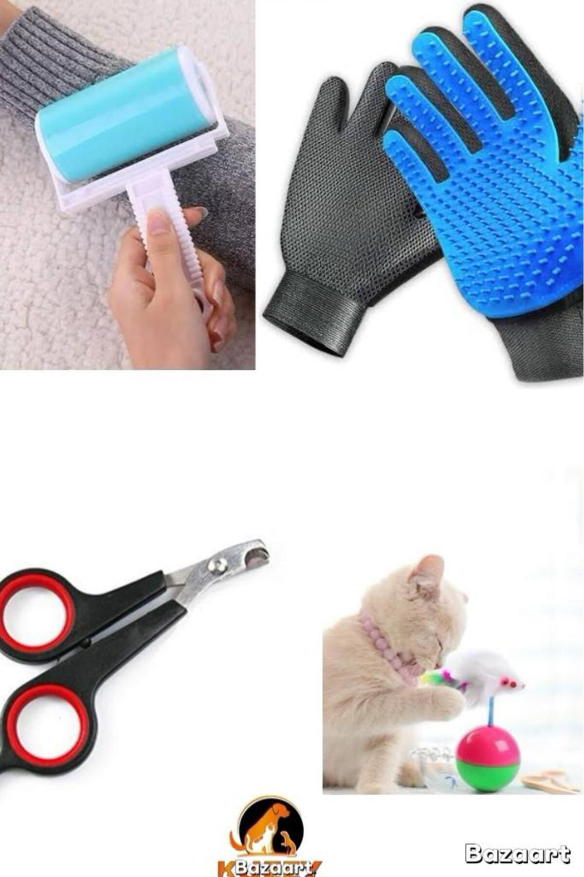 Kedi hacı yatmaz-Yıkanabilir tüy toplama-Tırnak makası- Tüy toplayıcı eldiven 4LÜ SET