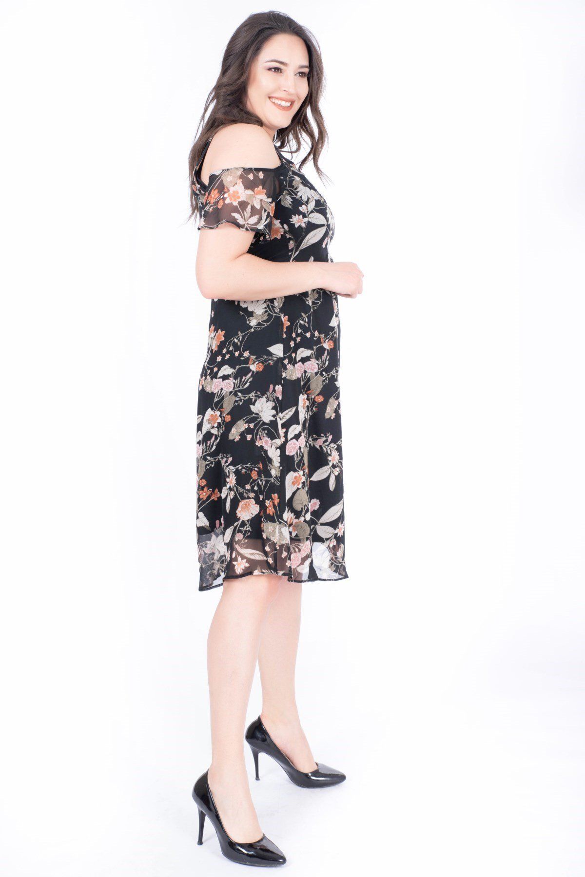 MYLİNE-Off Shoulder Lined Chiffon Dress 2