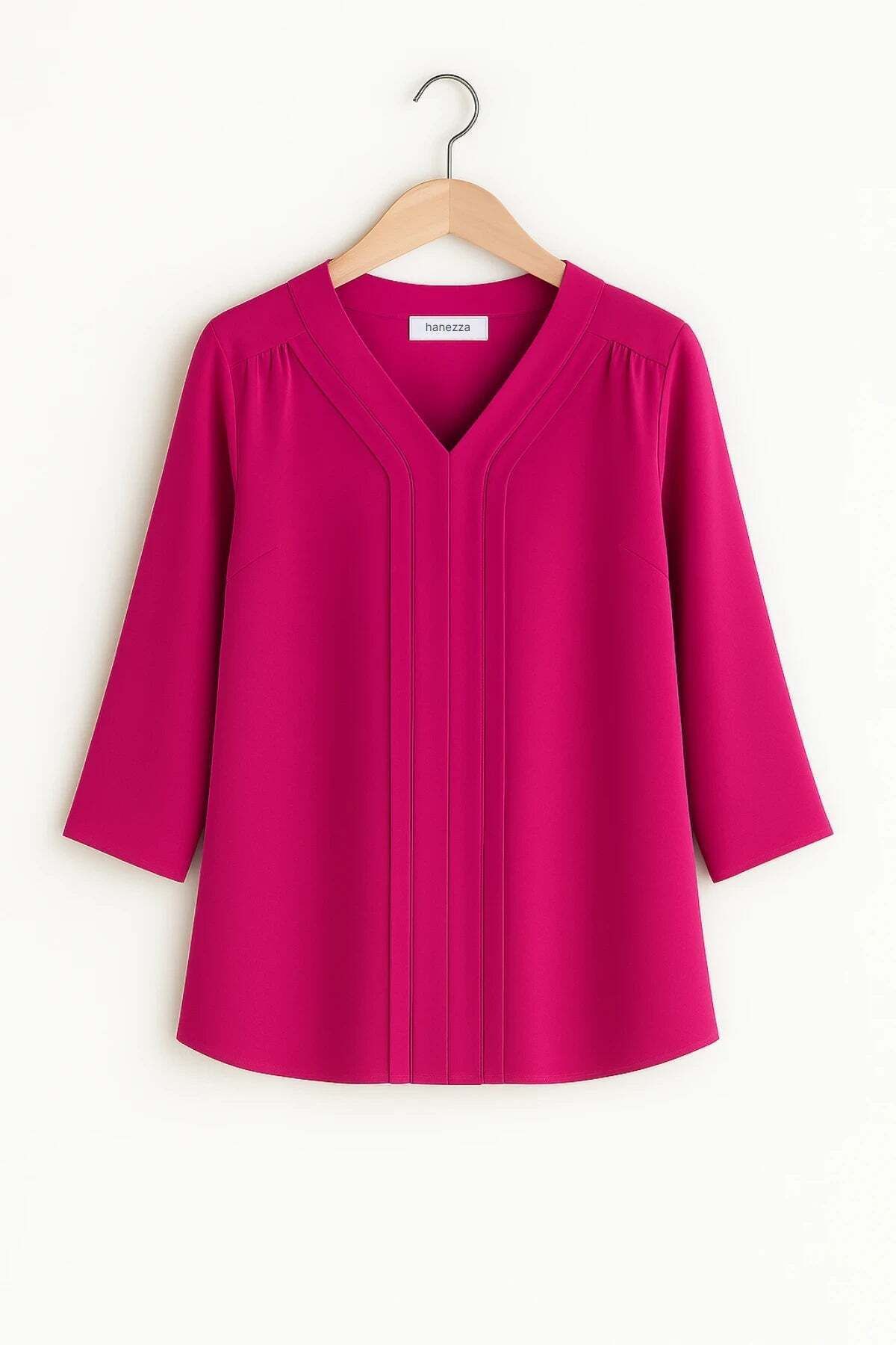 Hanezza-Plus Size Stylish V-Neck Rib Detail Jessica Crepe Blouse 1