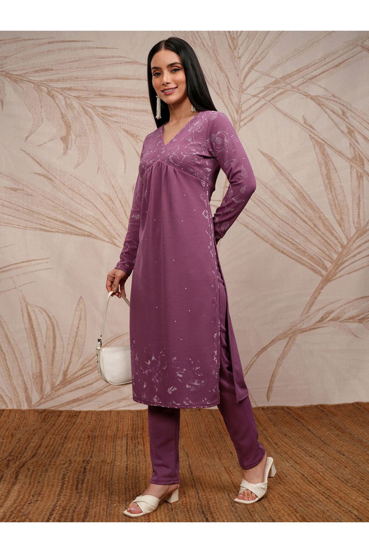 Vishudh By Styli-Women Purple Embroidered Kurta Set 4