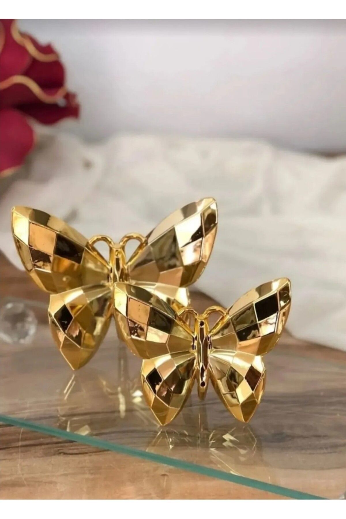 SerenityHaven Dekoratif 2 li Kelebek Obje Gold Şık Ev Dekorasyonu