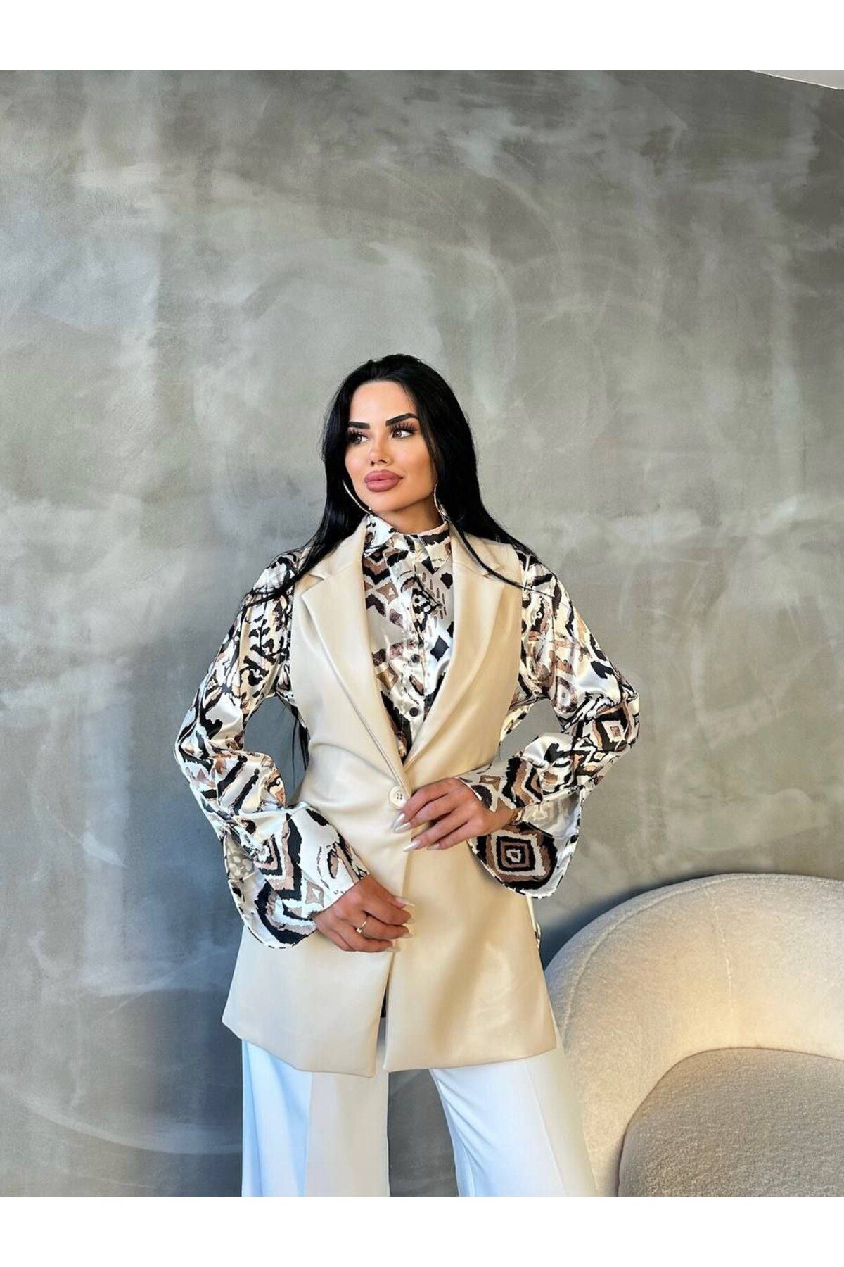 solena sln Vestă Blazer Din Piele Pentru Femei Cu Cataramă Laterală Femeie - L