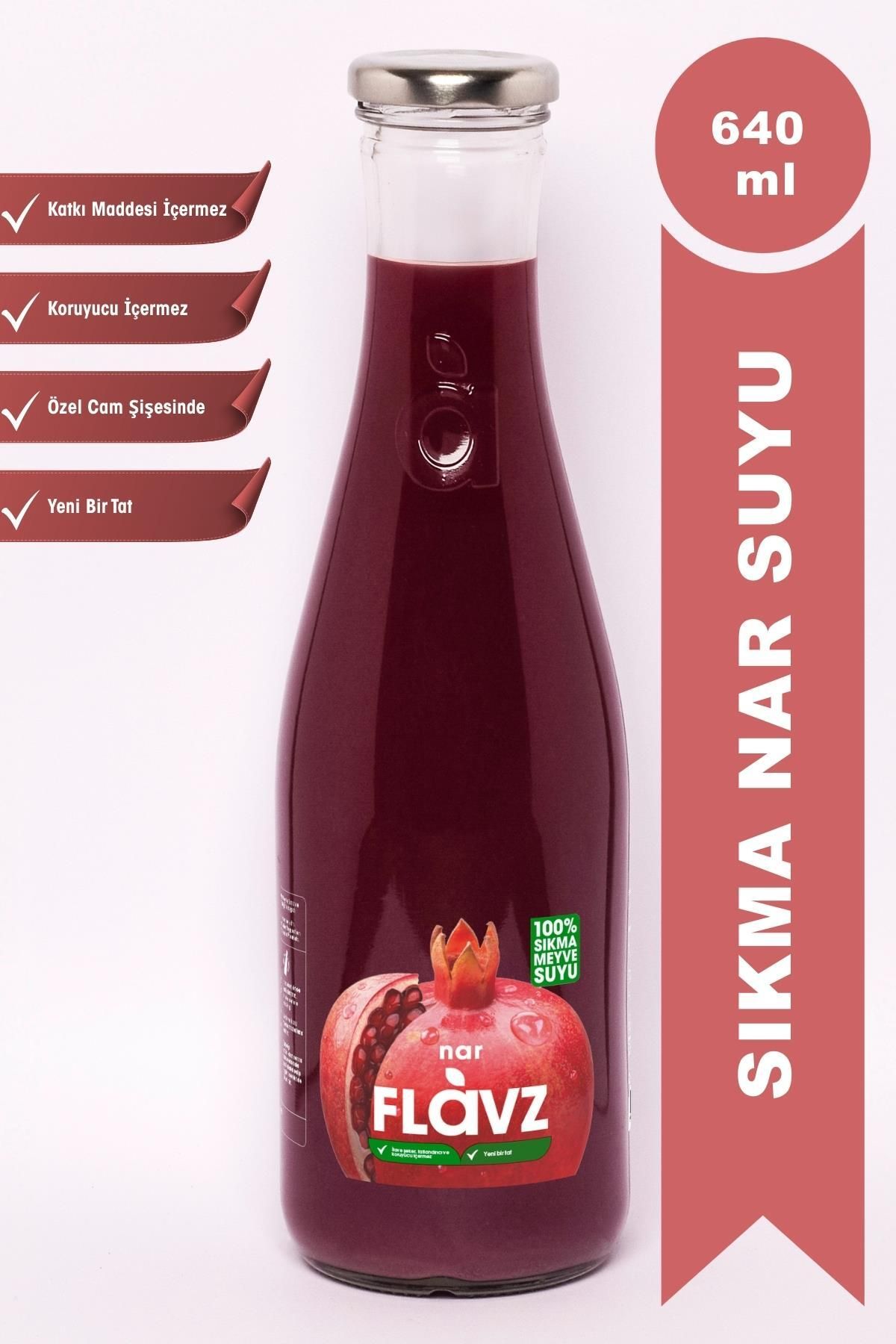 FLAVZ %100 Doğal Nar Sıkma Meyve Suyu 640ml Cam Şişe- Gerçek Meyveden, Katkısız