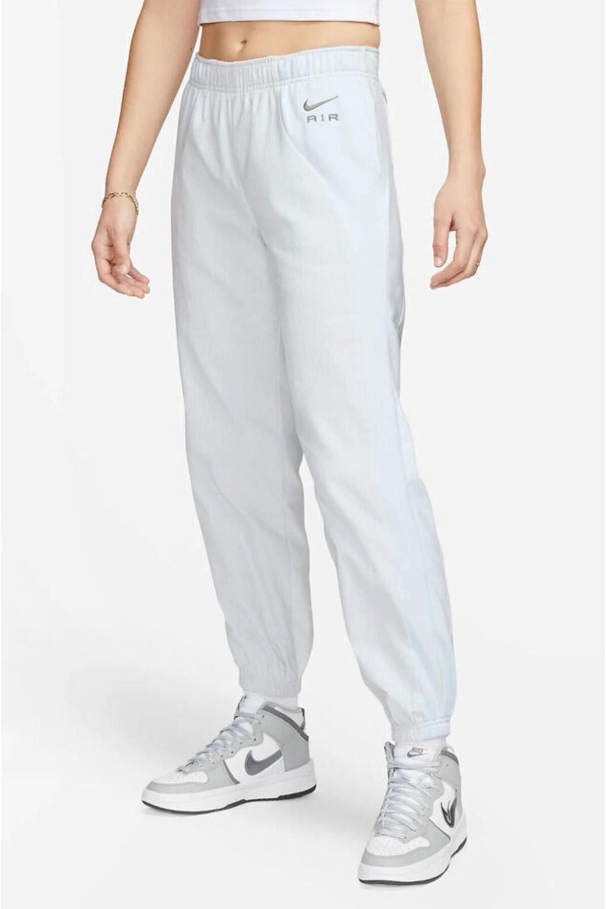 Nike-Air Corduroy Fleece Pants High Waist Ribbed Detail Loose Fit Women's Gray Sweatpants 4